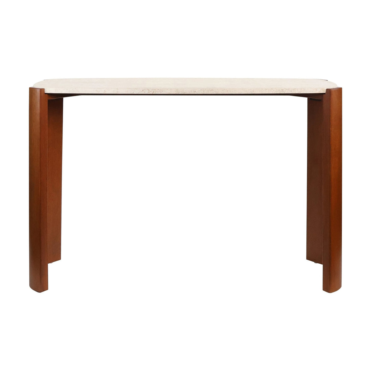 Loggia Travertine Top & Brown Acacia Wood Console Table