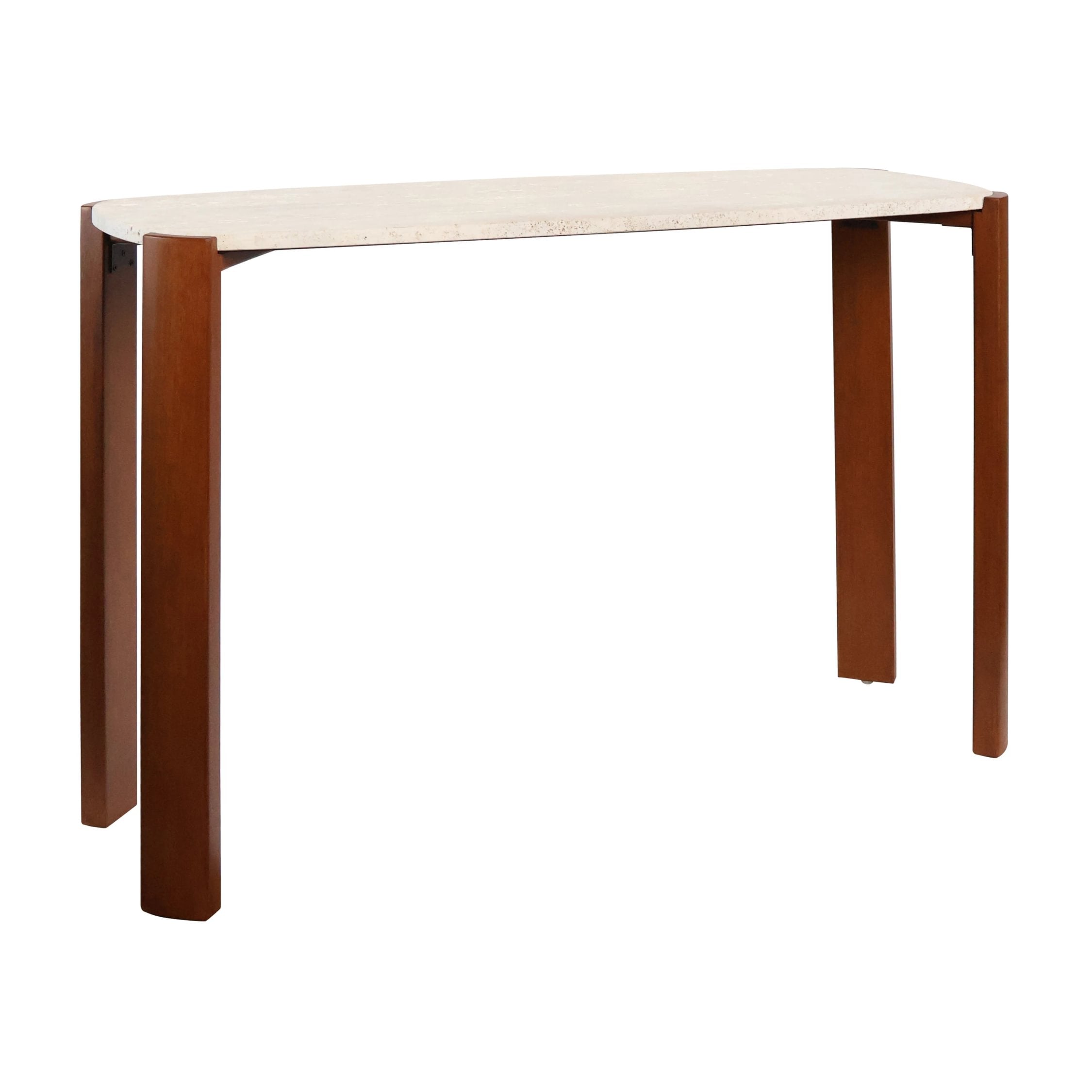 Loggia Travertine Top & Brown Acacia Wood Console Table