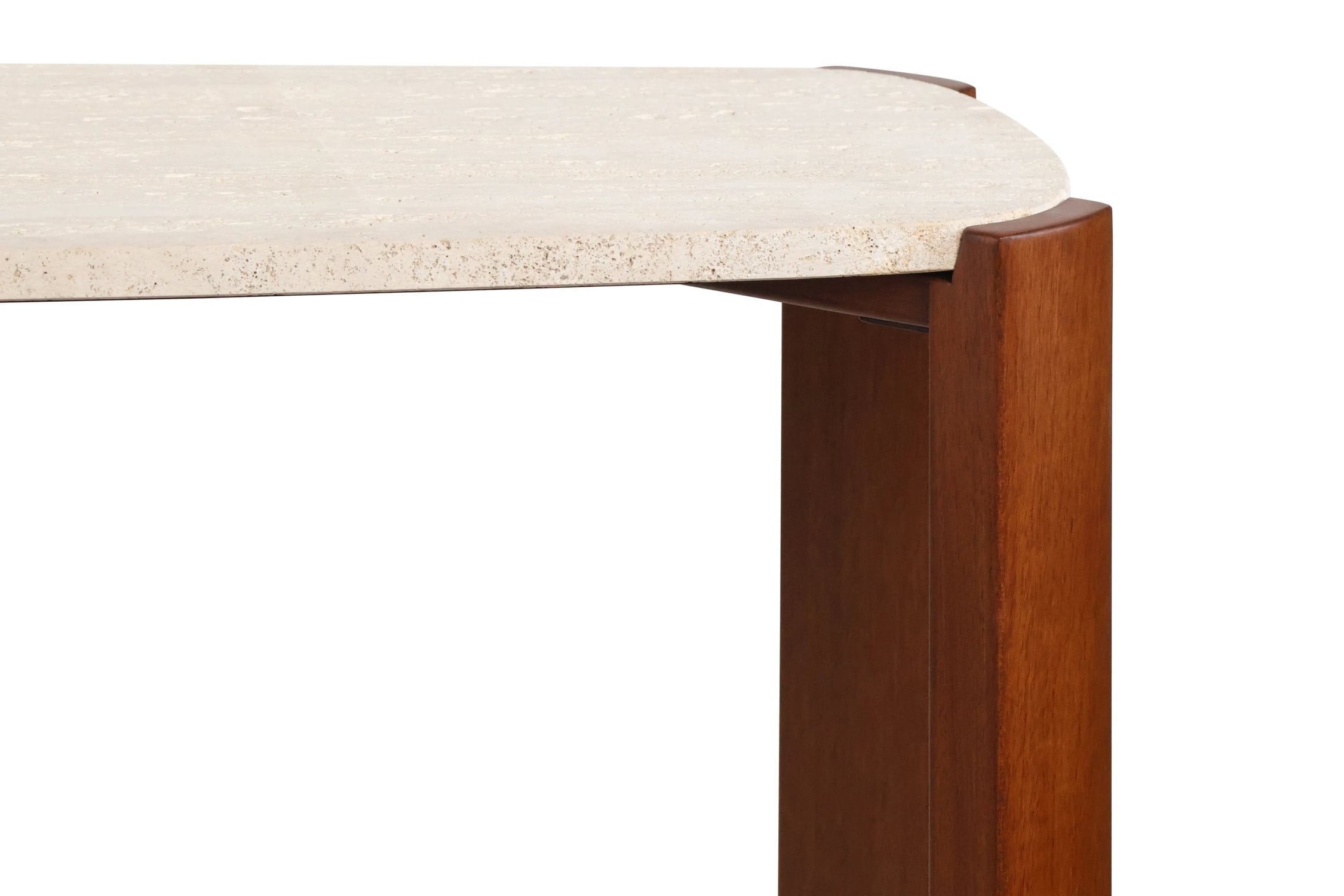 Loggia Travertine Top & Brown Acacia Wood Console Table
