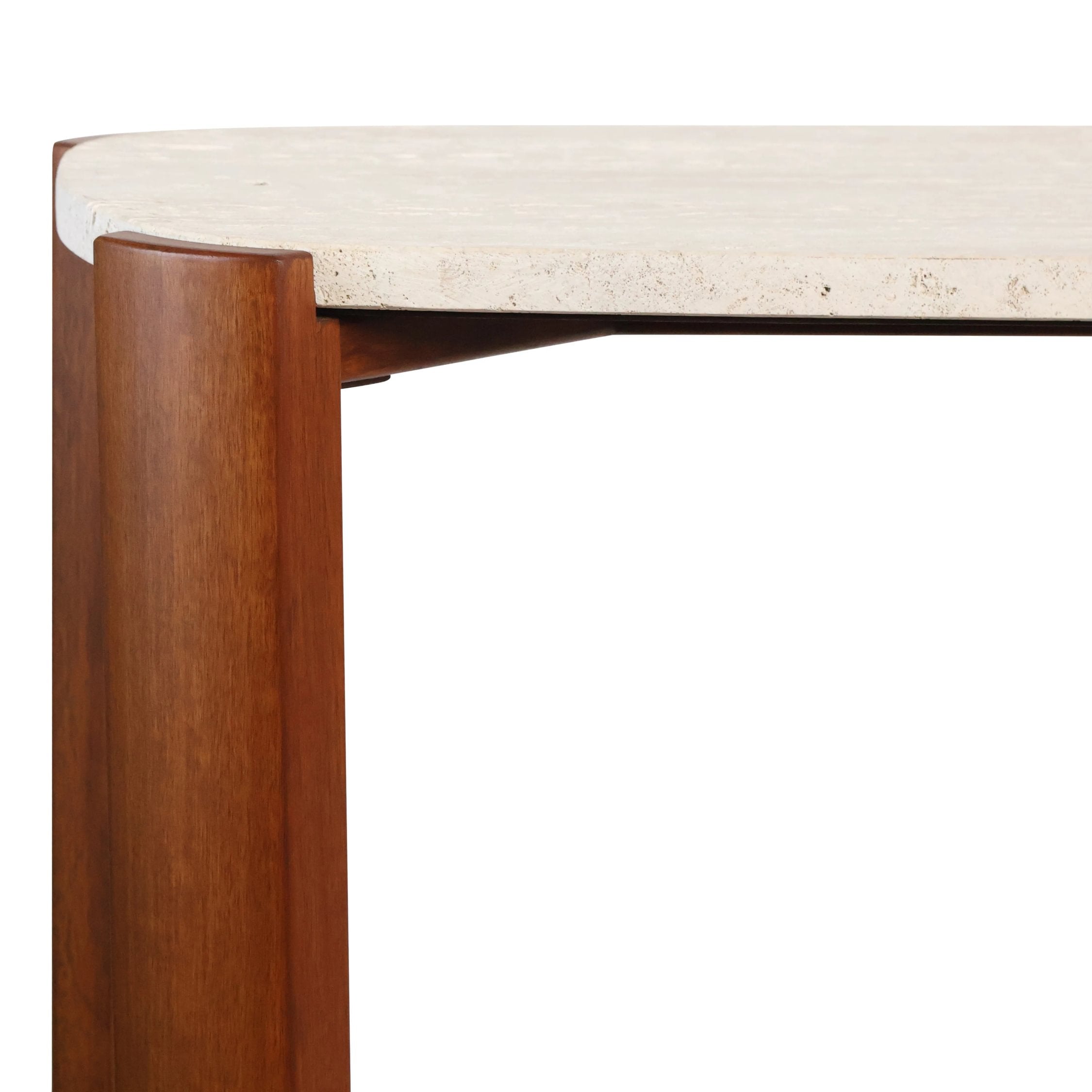 Loggia Travertine Top & Brown Acacia Wood Console Table