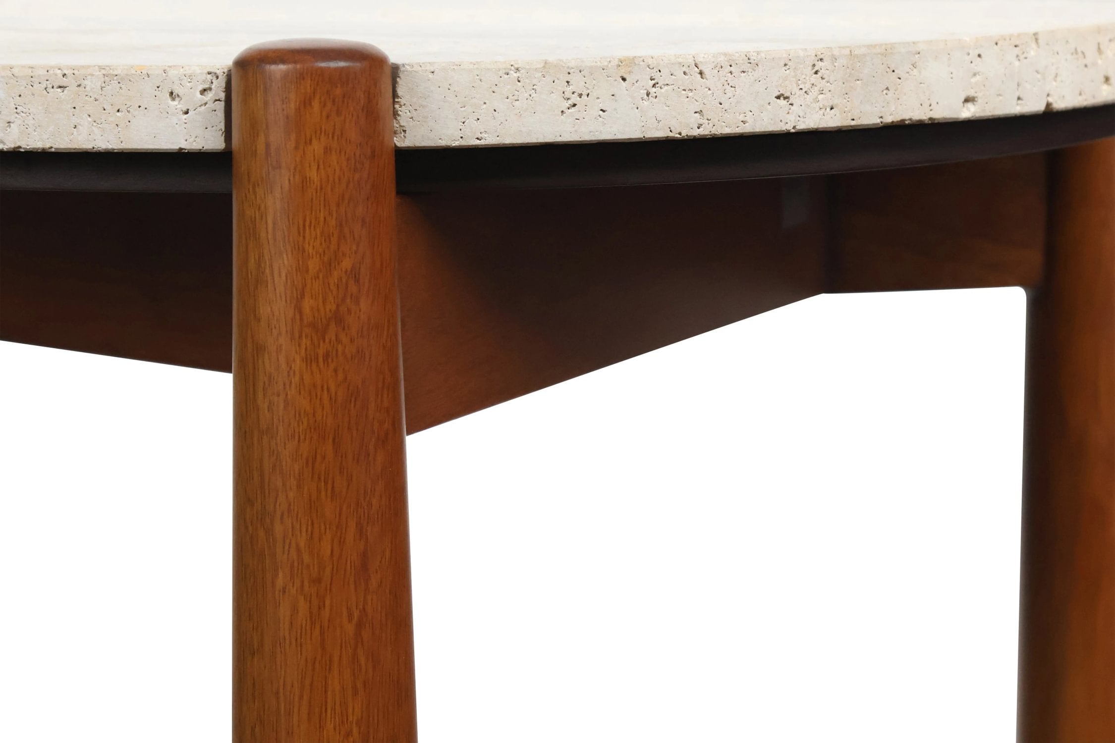Portico Travertine Top & Brown Finish Mango Wood Side Table