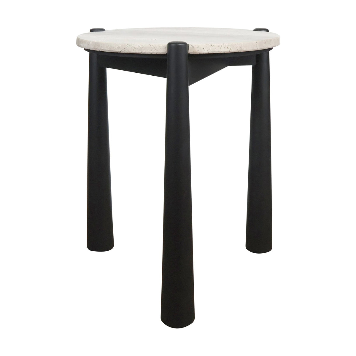 Portico Travertine Top & Black Finish Mango Wood Side Table