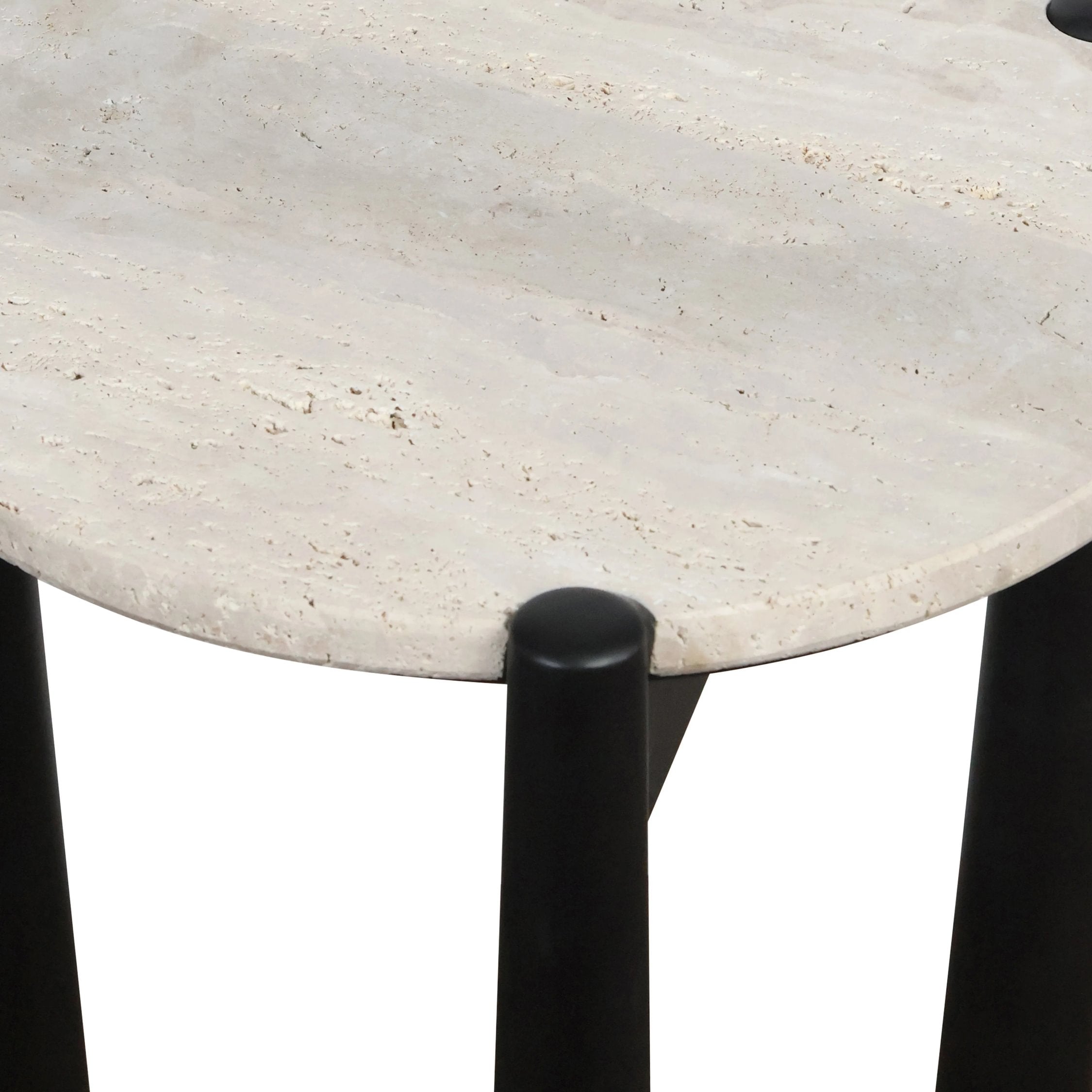 Portico Travertine Top & Black Finish Mango Wood Side Table