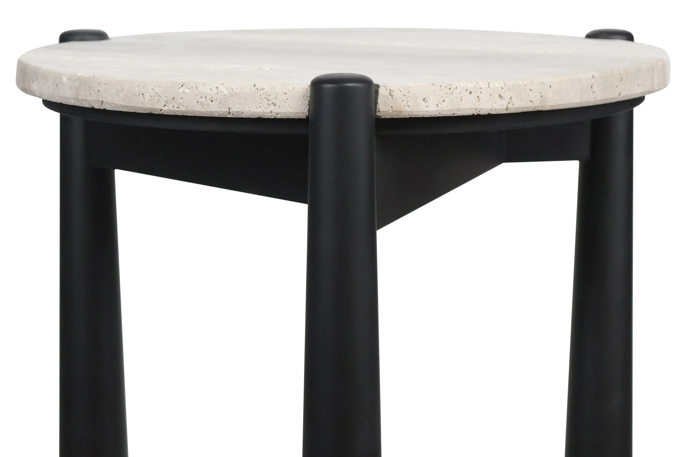 Portico Travertine Top & Black Finish Mango Wood Side Table