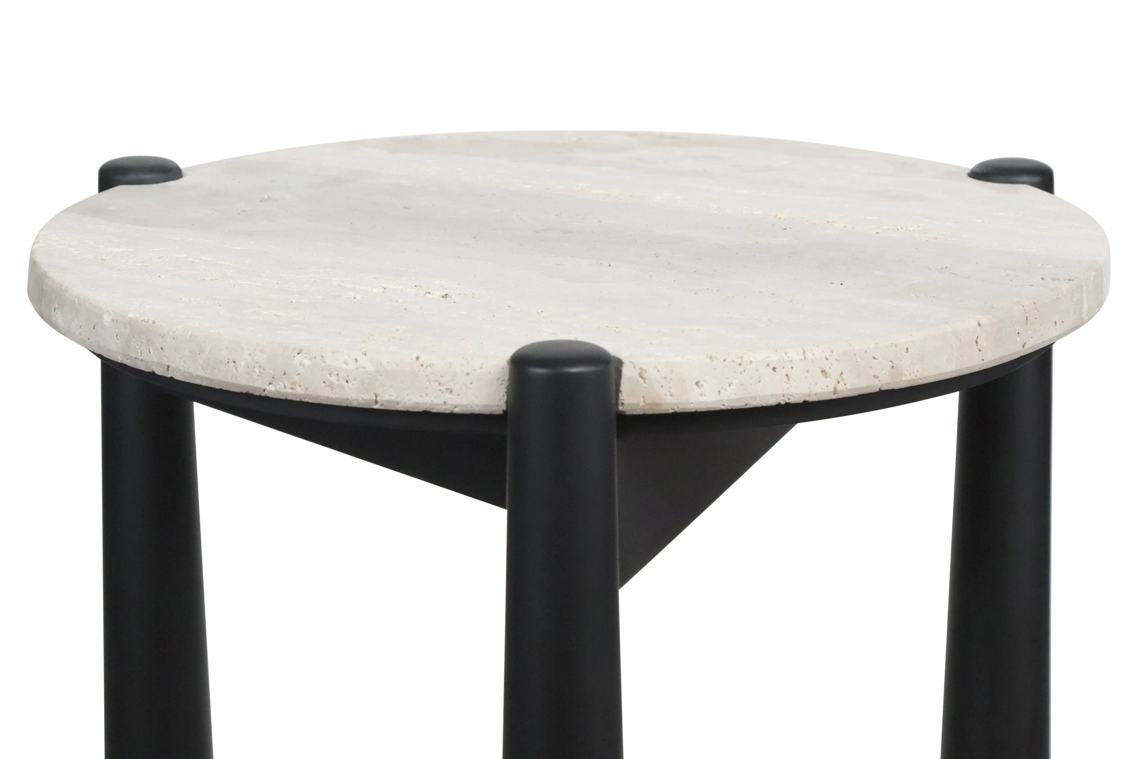 Portico Travertine Top & Black Finish Mango Wood Side Table