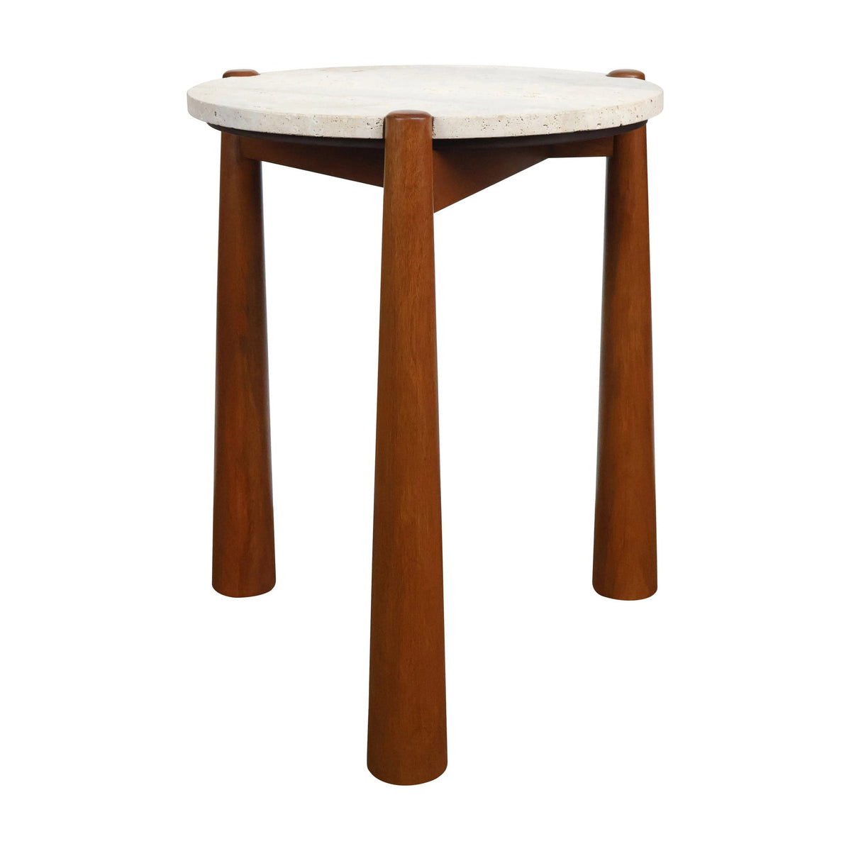 Portico Travertine Top & Brown Finish Mango Wood Side Table