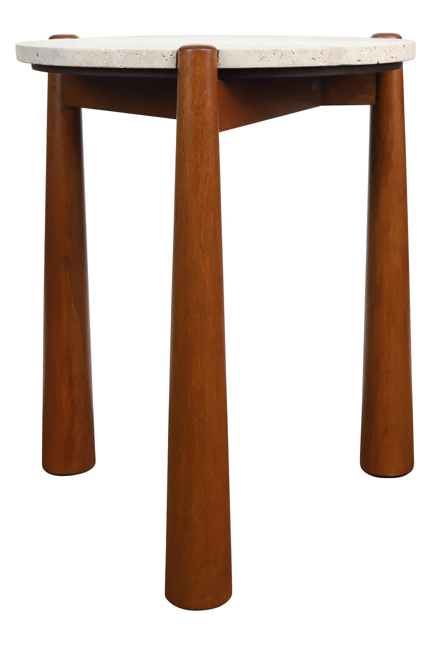 Portico Travertine Top & Brown Finish Mango Wood Side Table