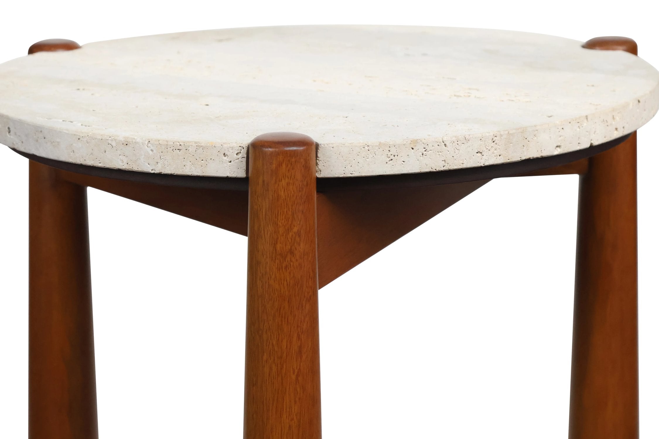 Portico Travertine Top & Brown Finish Mango Wood Side Table