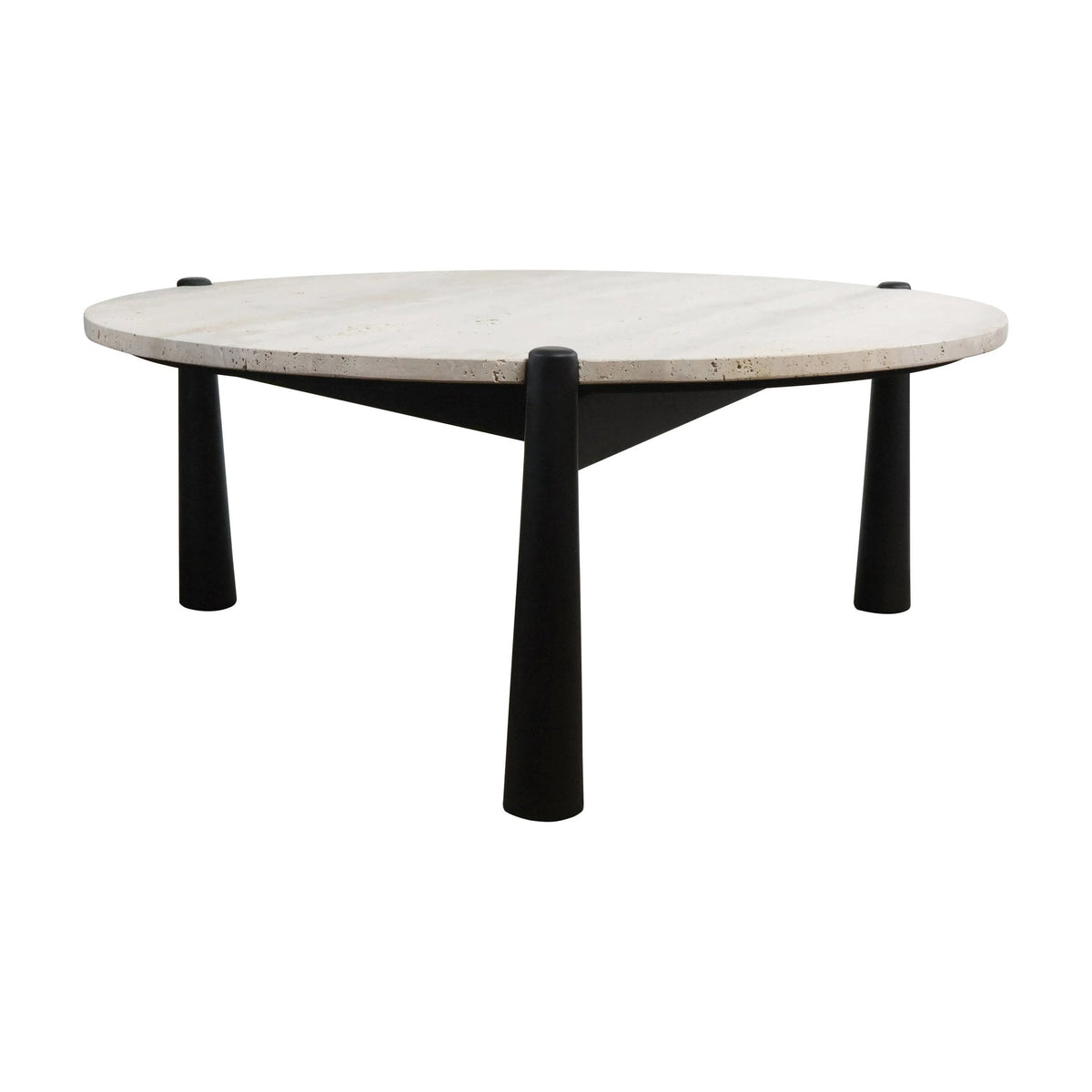 Portico Travertine Top & Black Finish Mango Wood Coffee Table