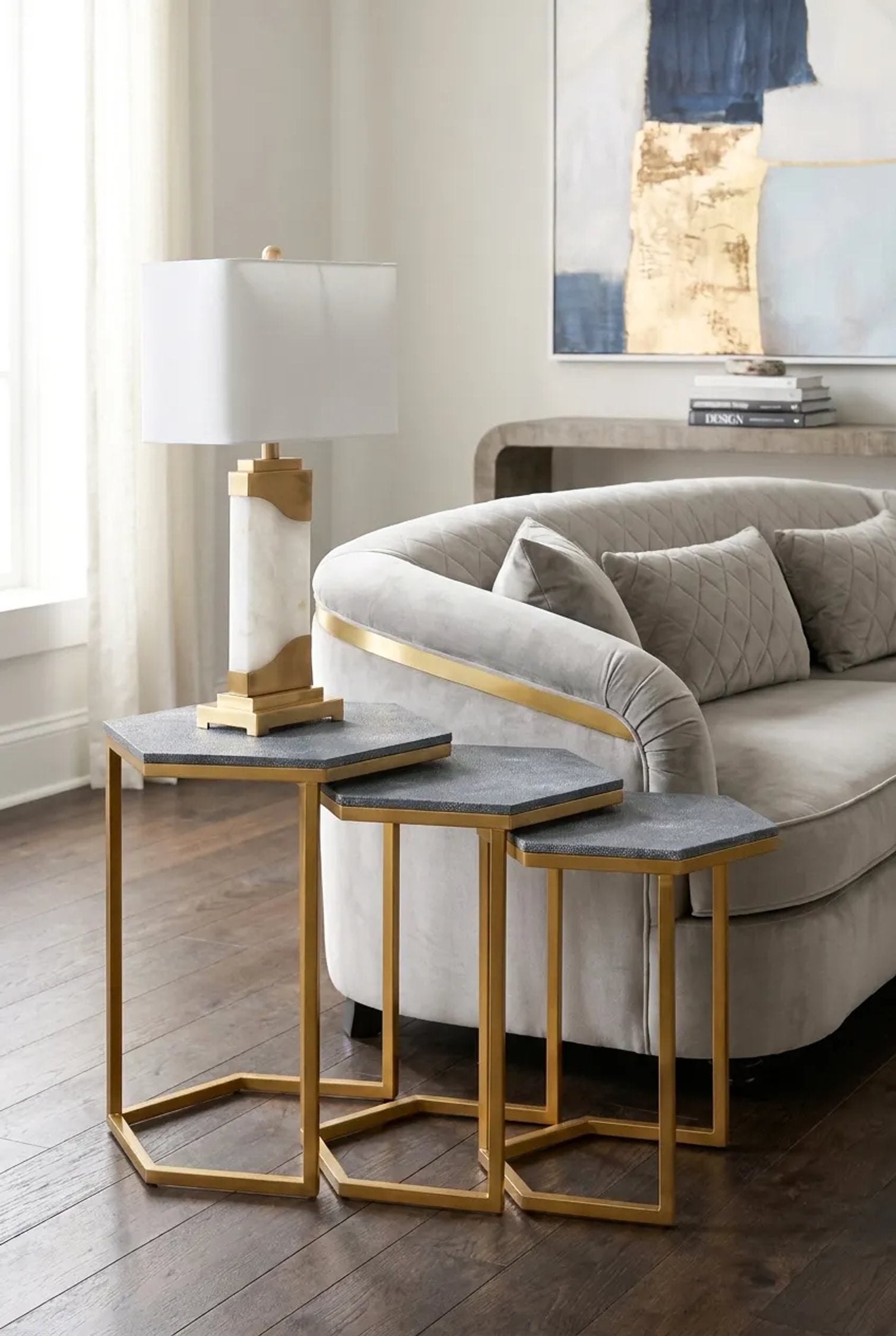 Set of 3 Belgravia Blue Hexagonal Nesting Tables