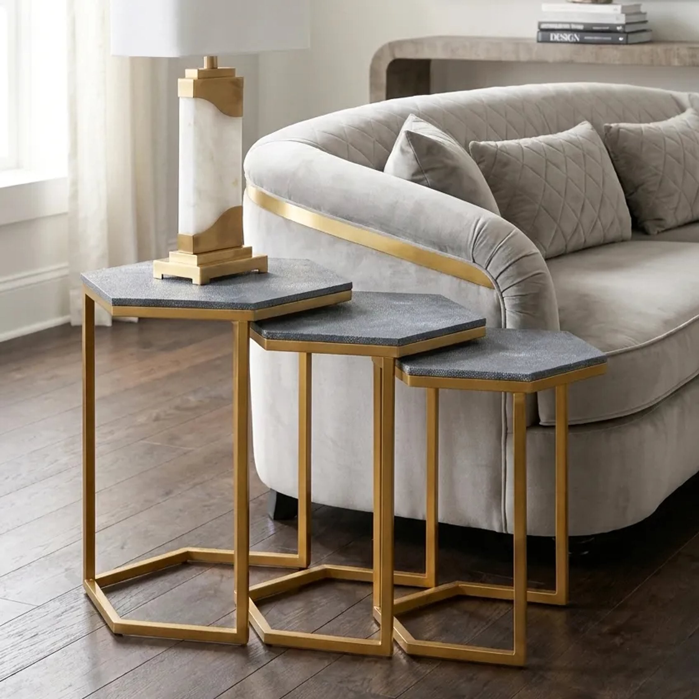 Set of 3 Belgravia Blue Hexagonal Nesting Tables