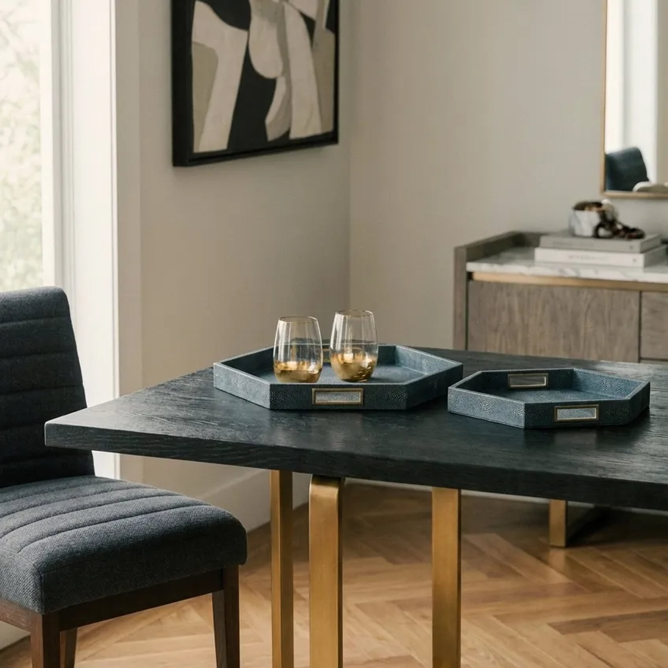Set of 2 Belgravia Hexagonal Blue Trays