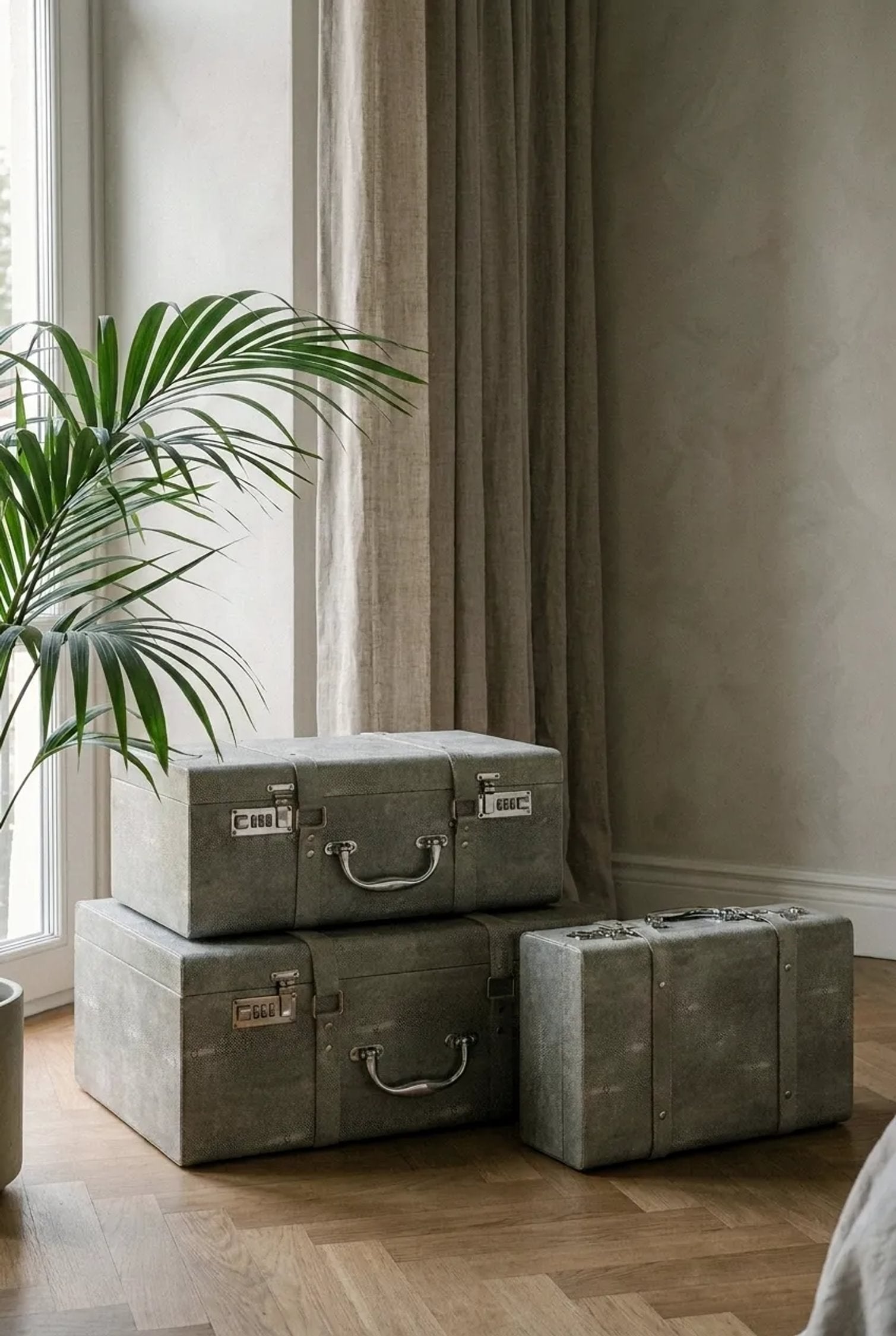 Set of 3 Belgravia Grey Storage Trunks