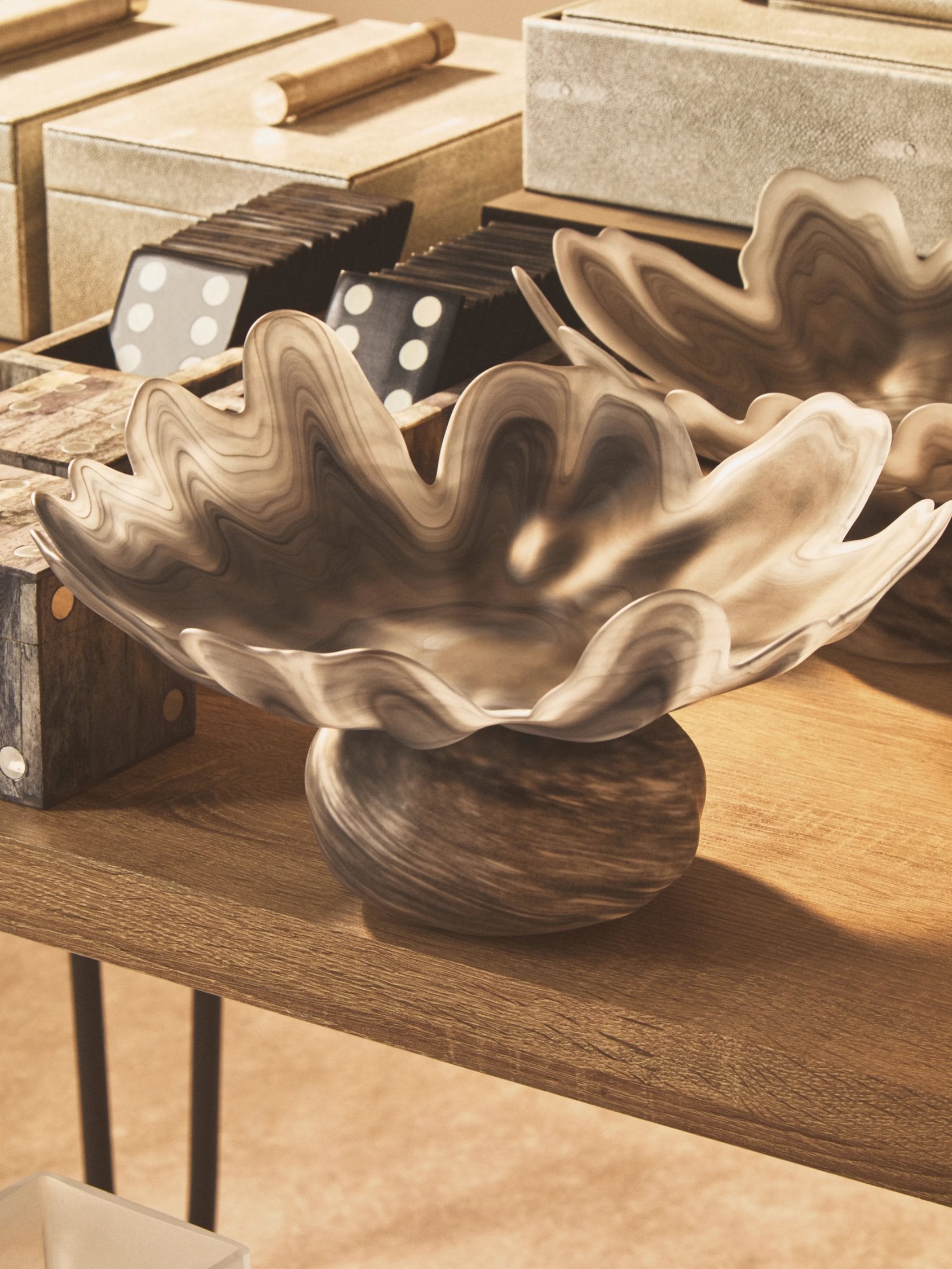 Flume Grey Fluted Glass Pedestal Bowl