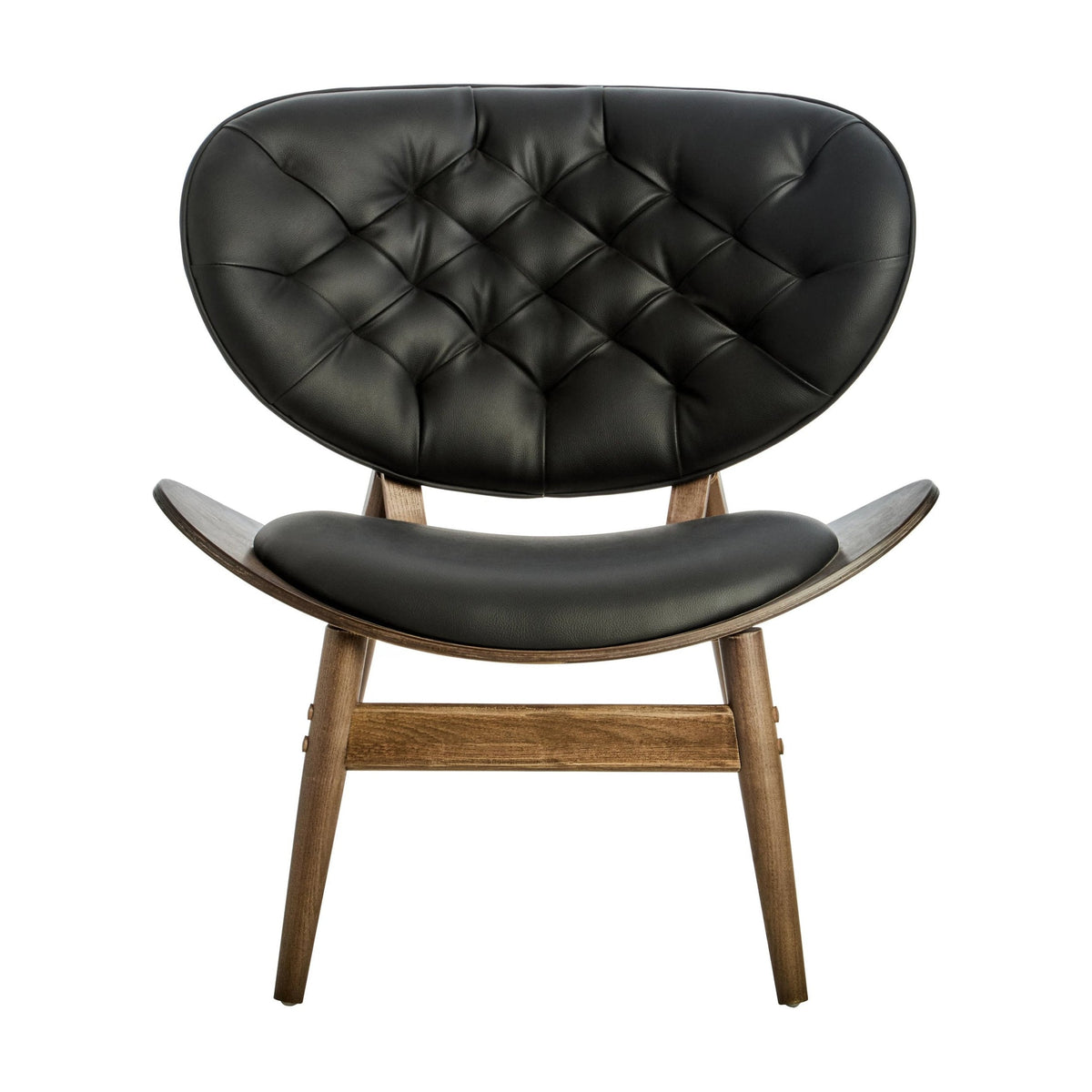 Windsor Black Leather Effect & Elm Wood Tufted Chair