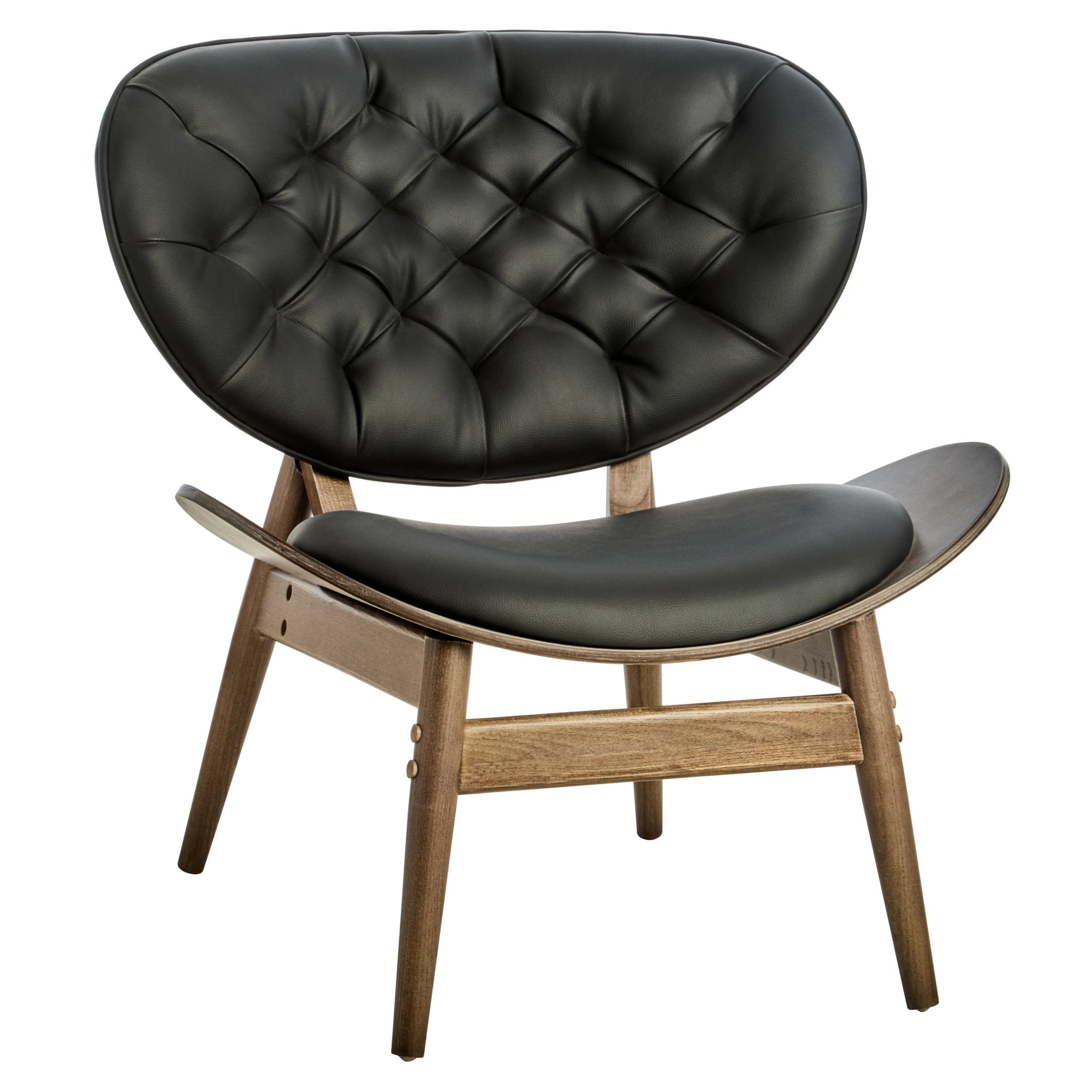 Windsor Black Leather Effect & Elm Wood Tufted Chair