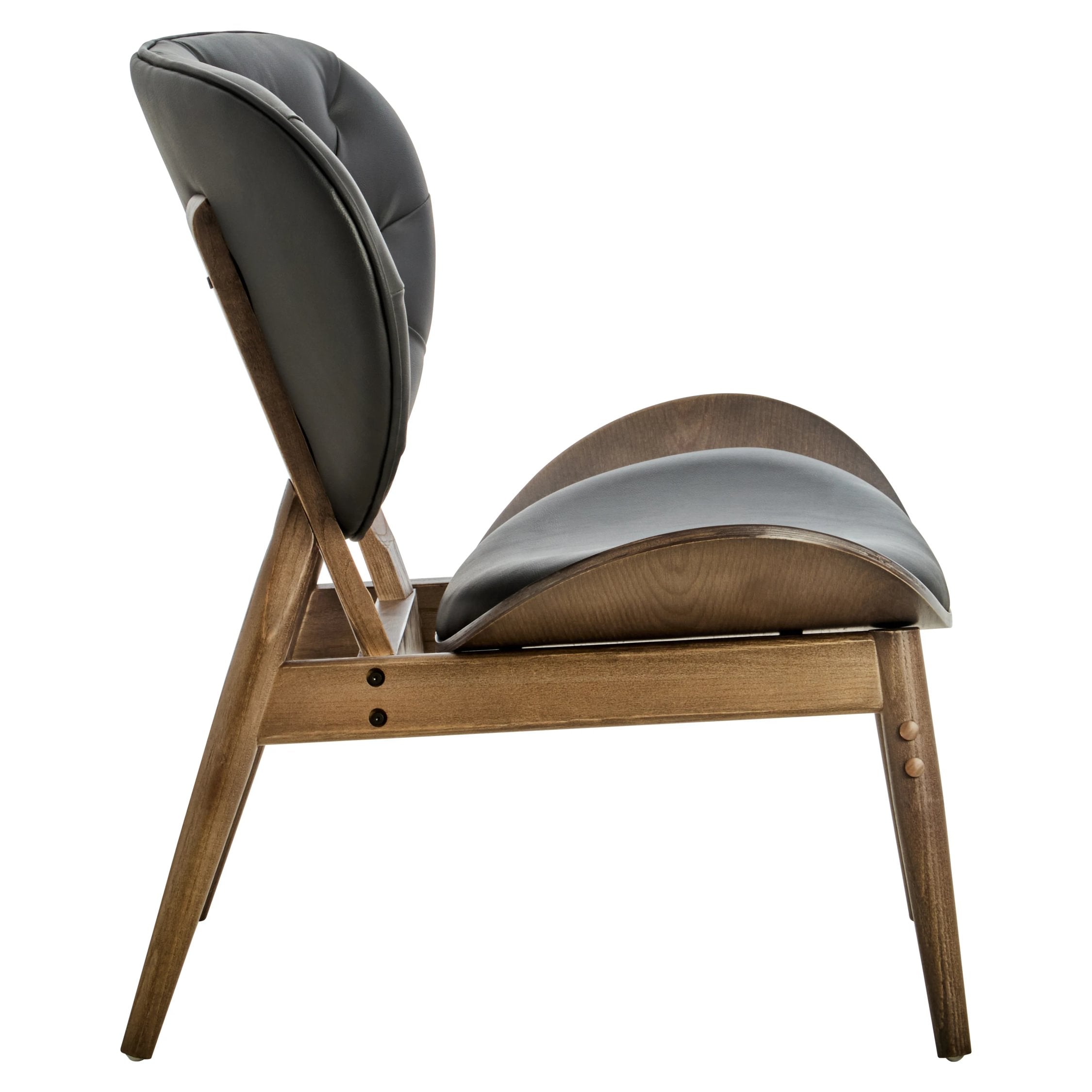 Windsor Black Leather Effect & Elm Wood Tufted Chair