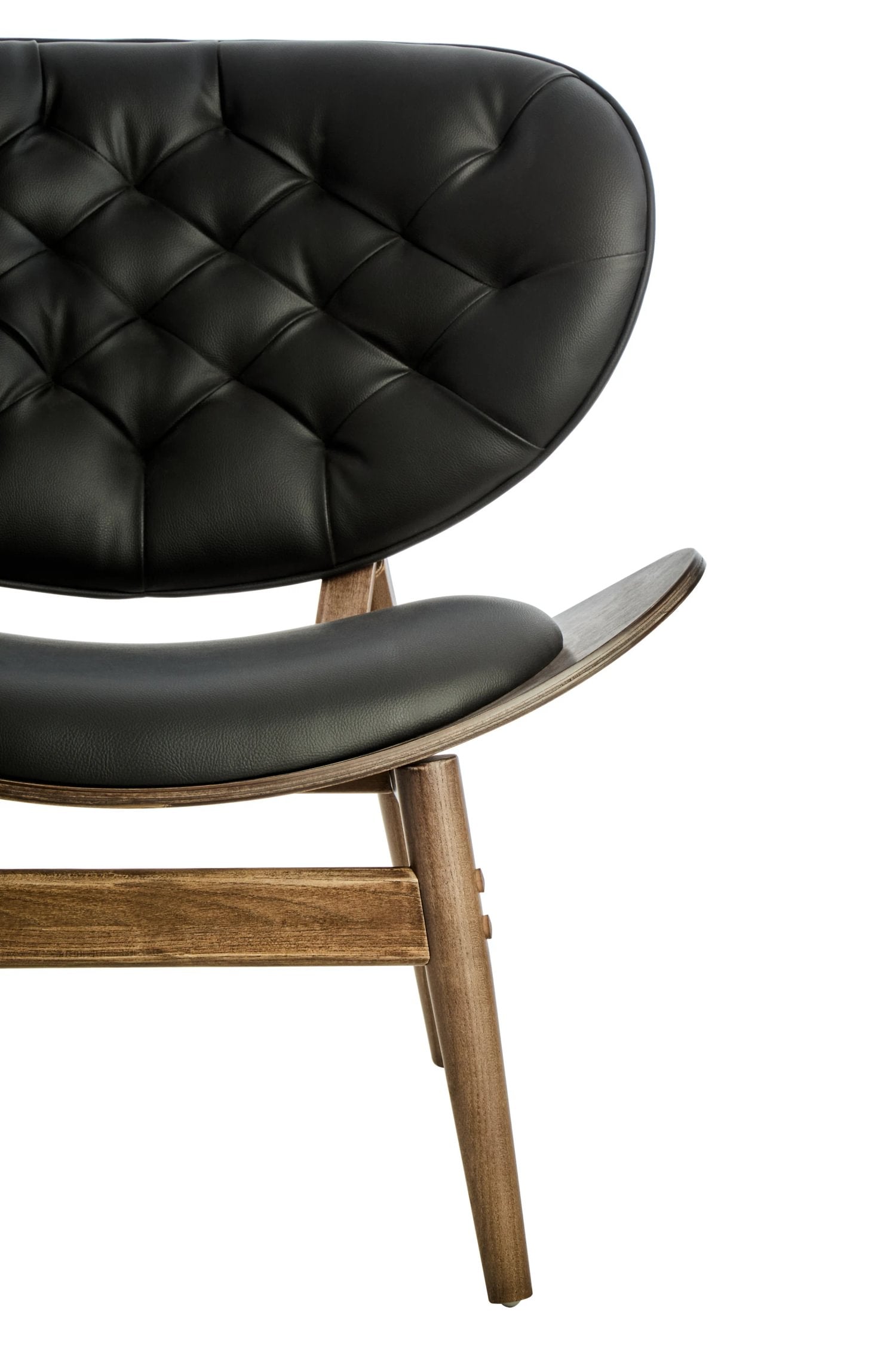Windsor Black Leather Effect & Elm Wood Tufted Chair