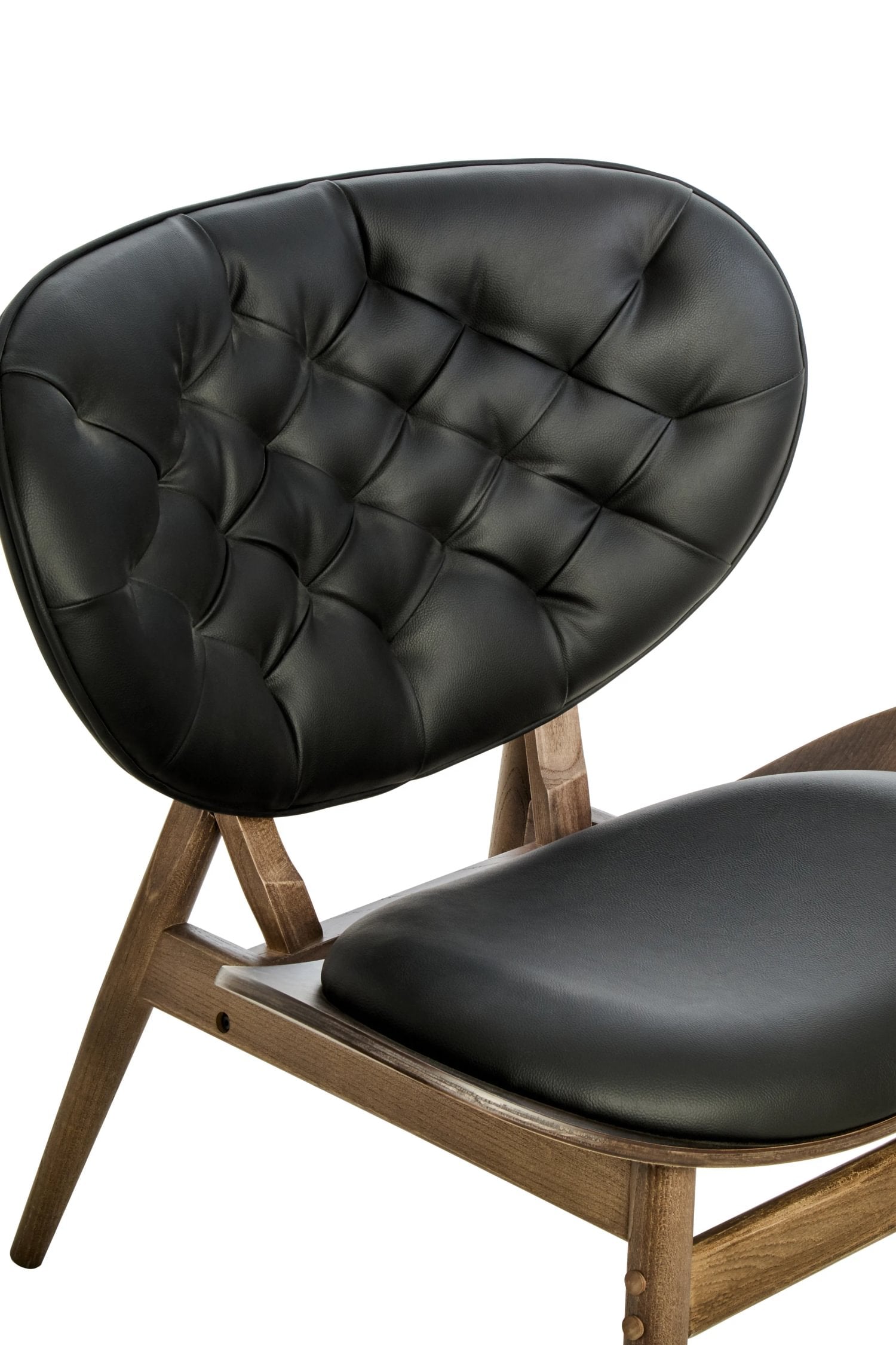 Windsor Black Leather Effect & Elm Wood Tufted Chair