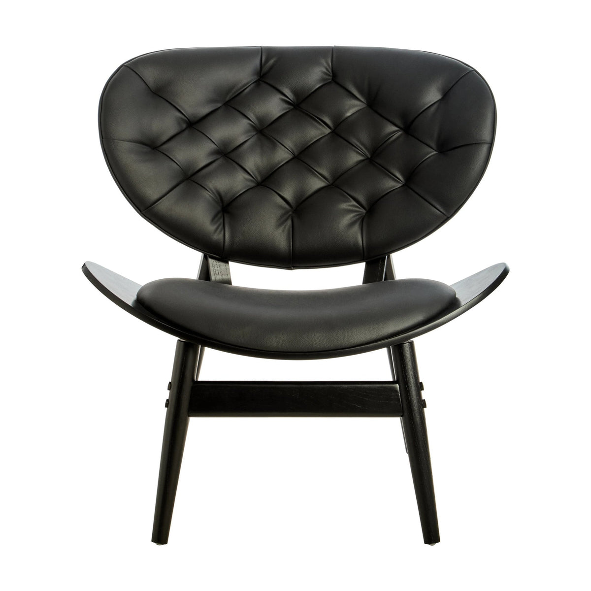 Windsor Black Leather Effect & Elm Wood Tufted Chair