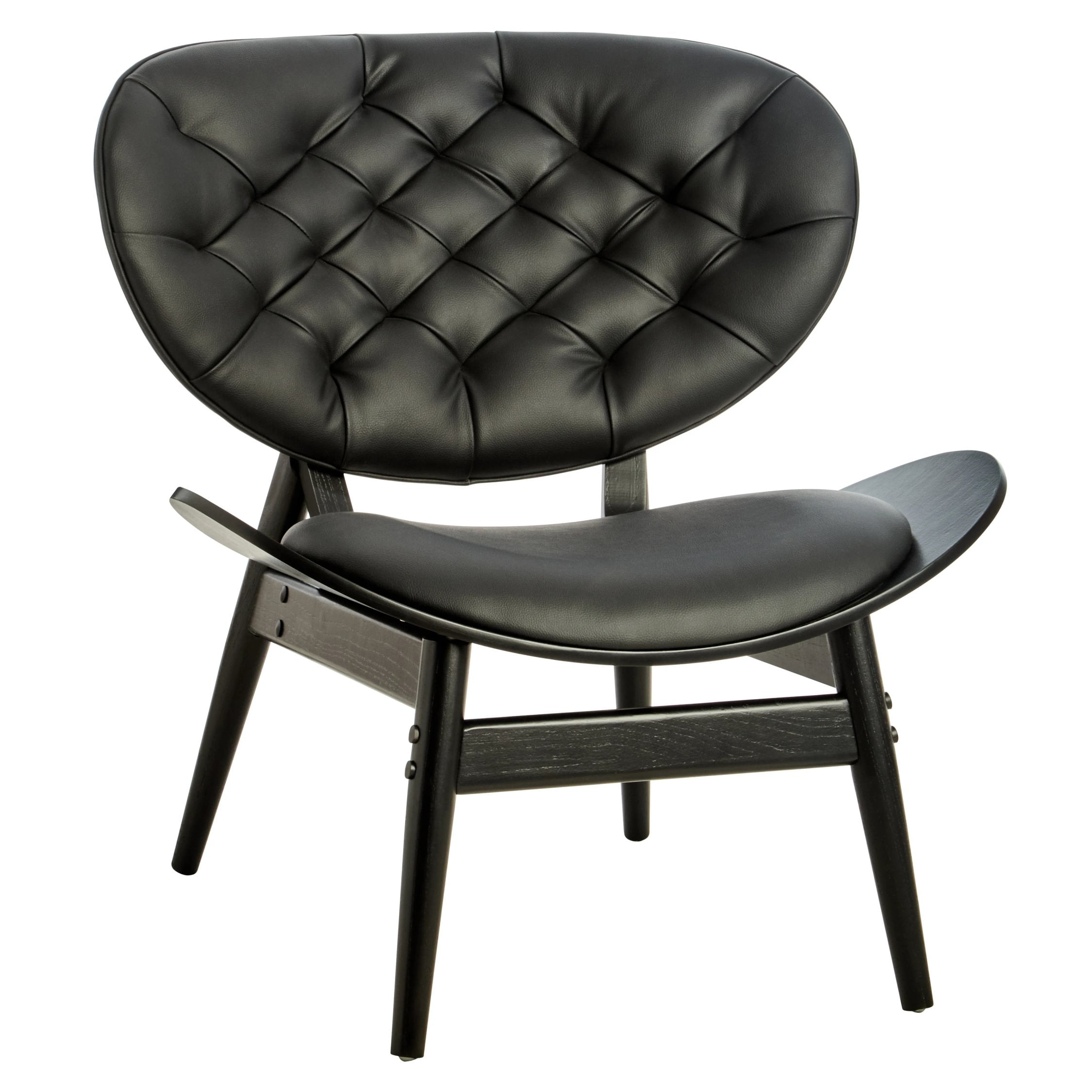 Windsor Black Leather Effect & Elm Wood Tufted Chair