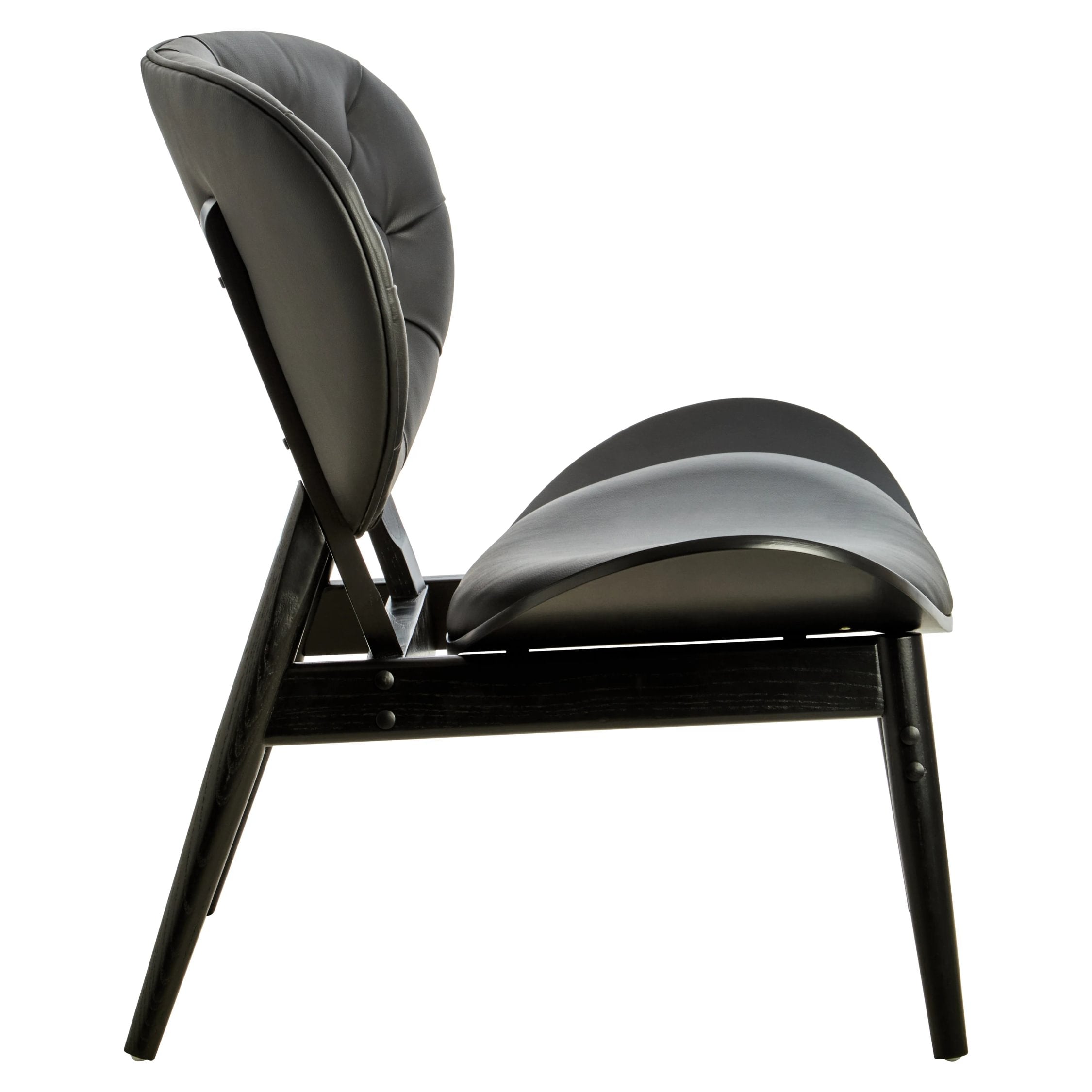 Windsor Black Leather Effect & Elm Wood Tufted Chair