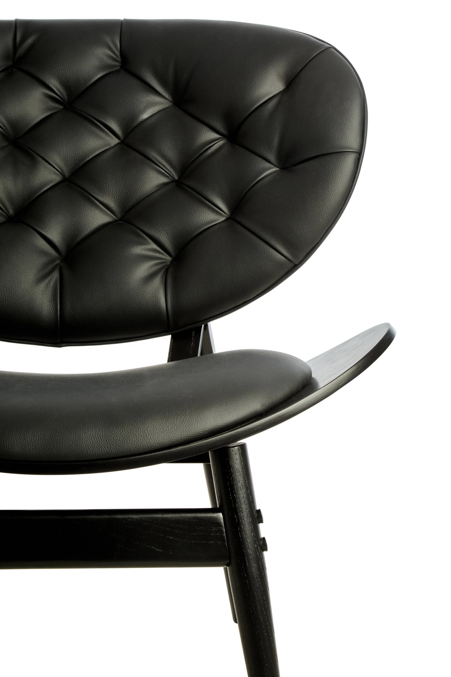 Windsor Black Leather Effect & Elm Wood Tufted Chair