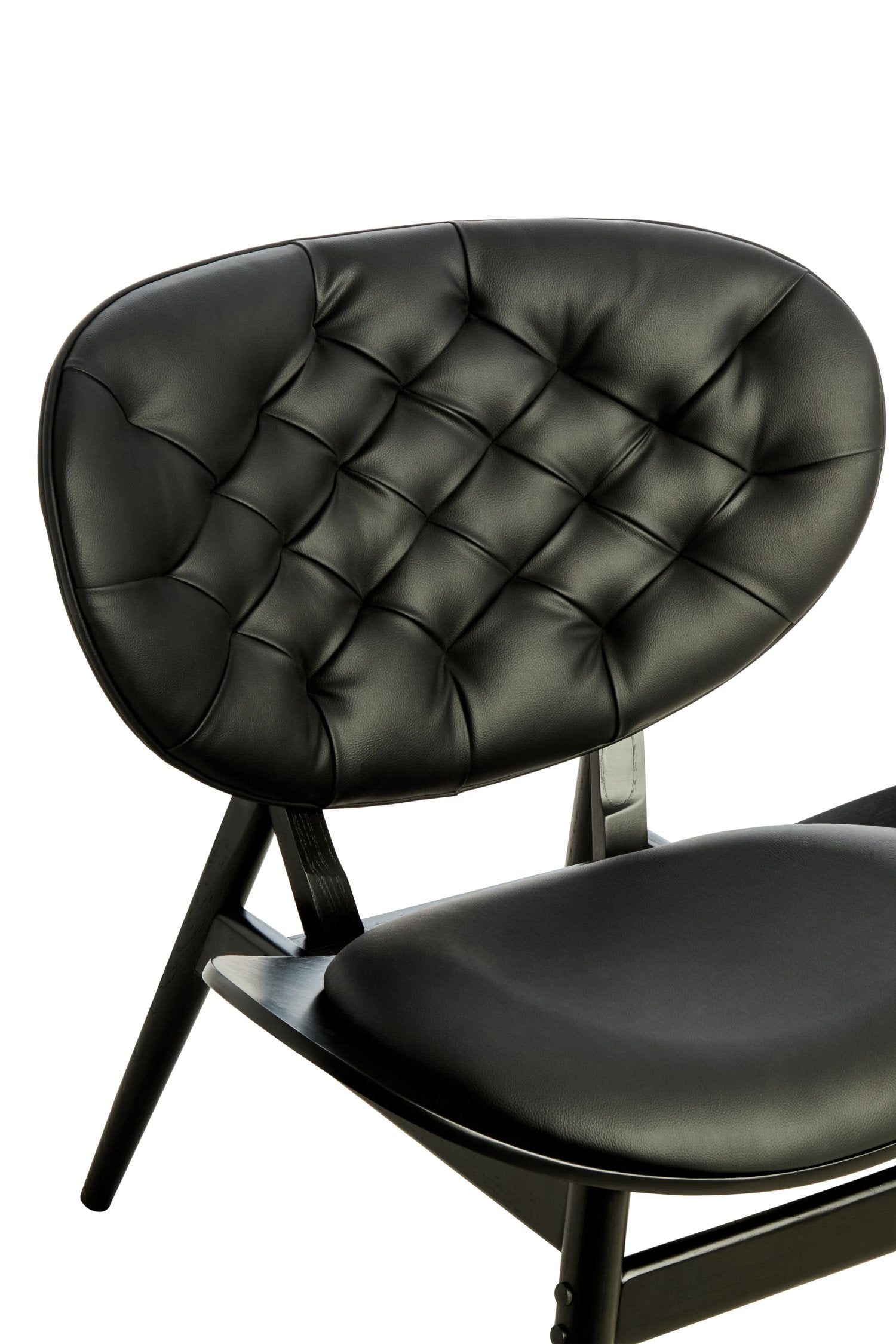 Windsor Black Leather Effect & Elm Wood Tufted Chair