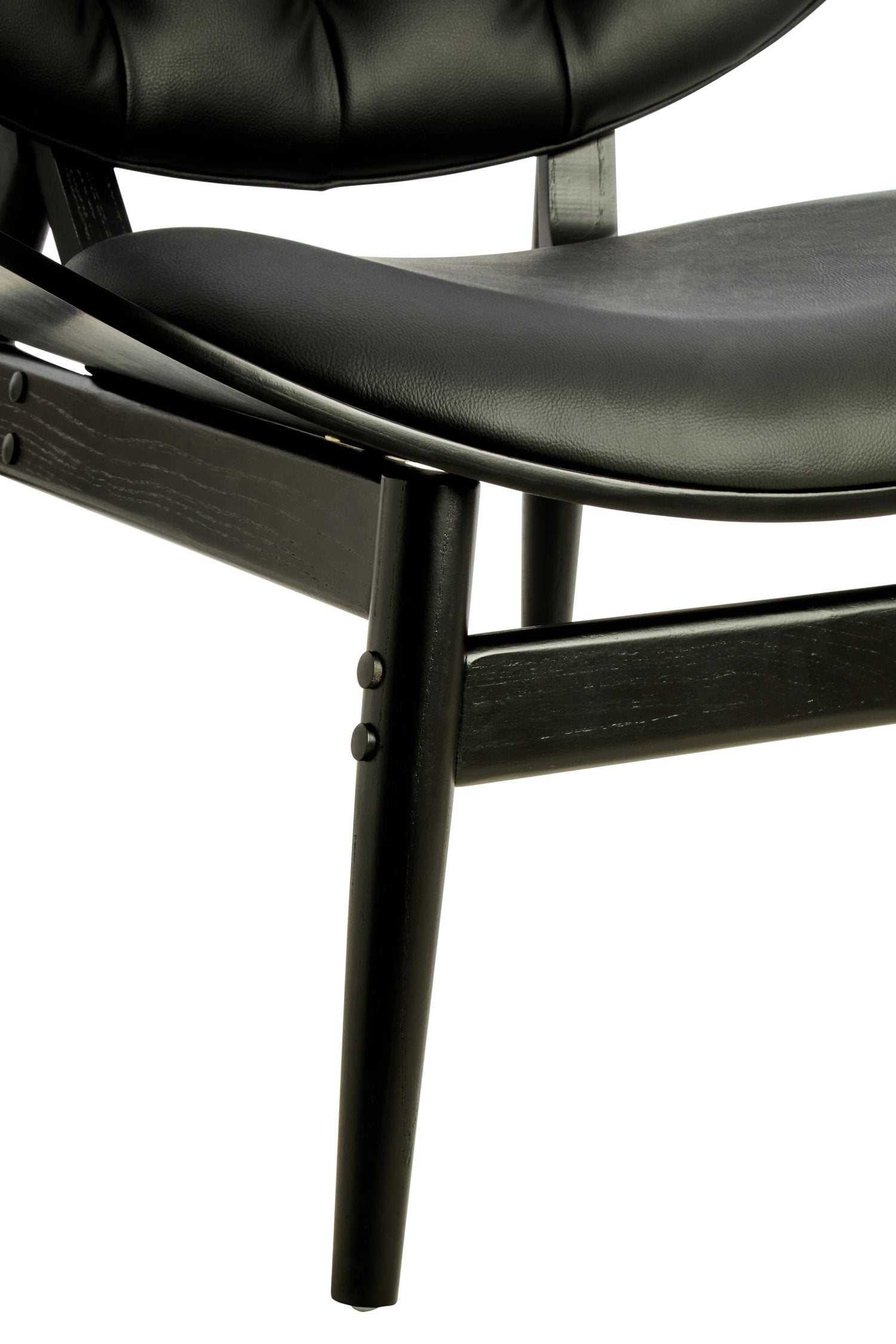 Windsor Black Leather Effect & Elm Wood Tufted Chair