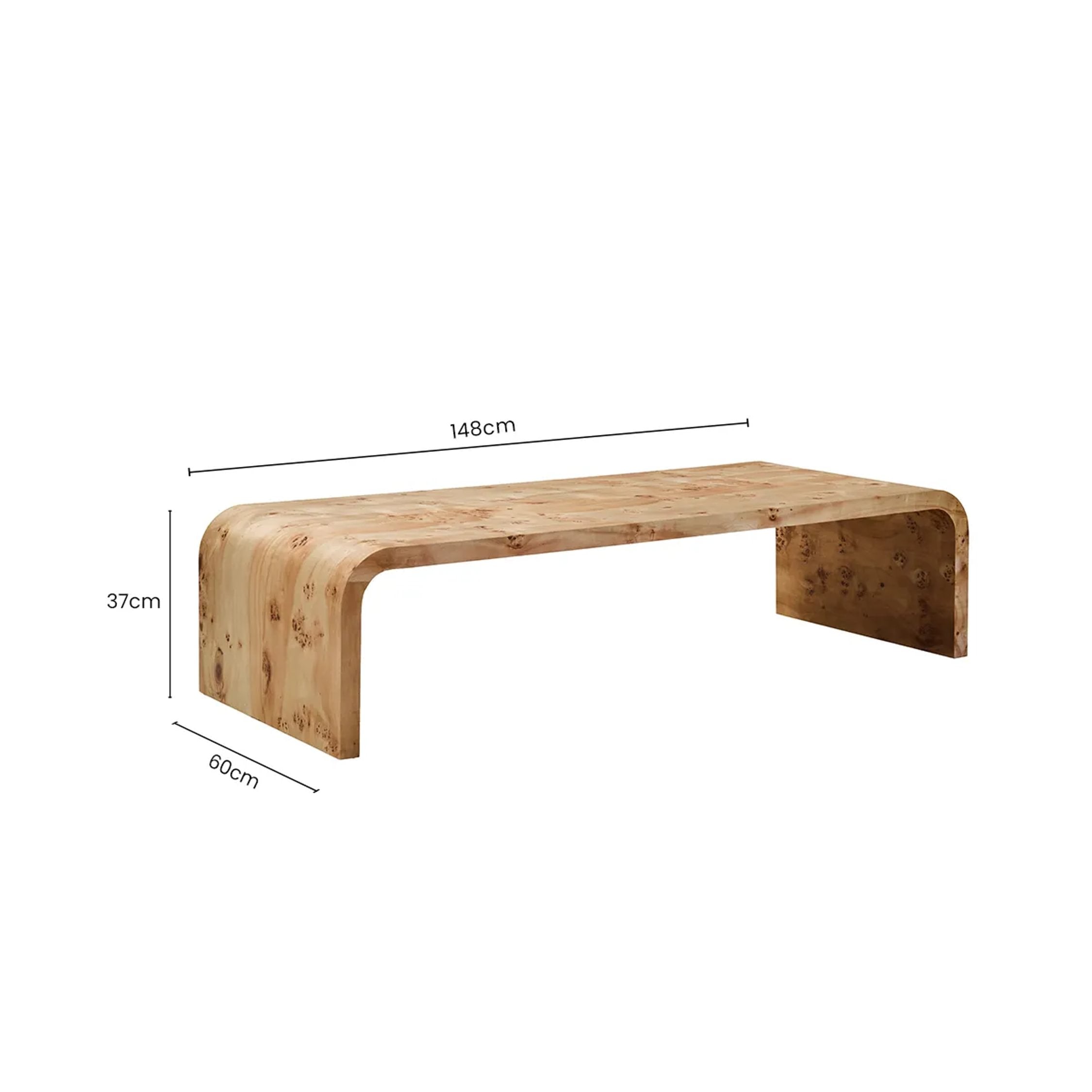 Marlow Burl Wood Design Curved Coffee Table