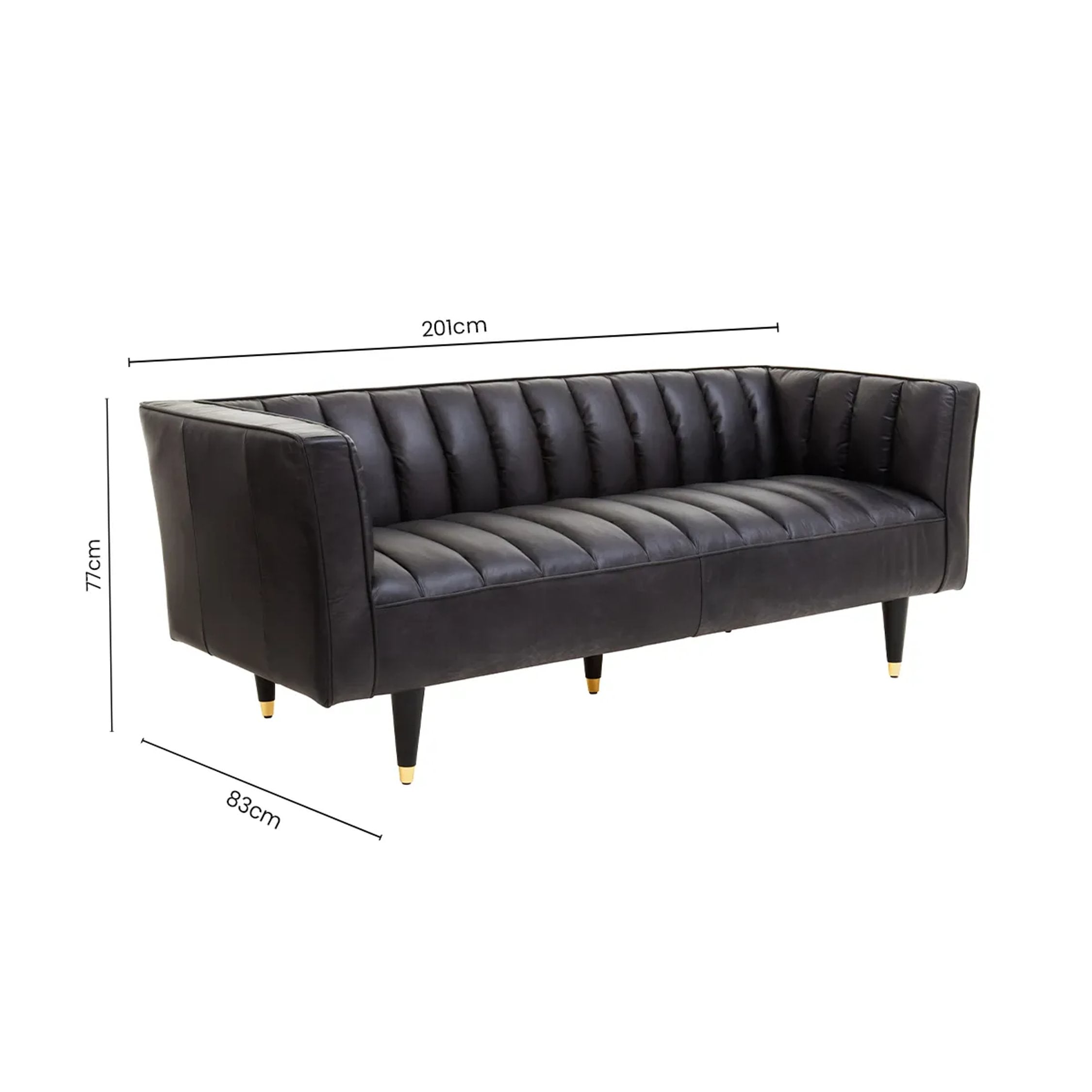 Burlington Black Leather Flared Arm 3 Seater Sofa