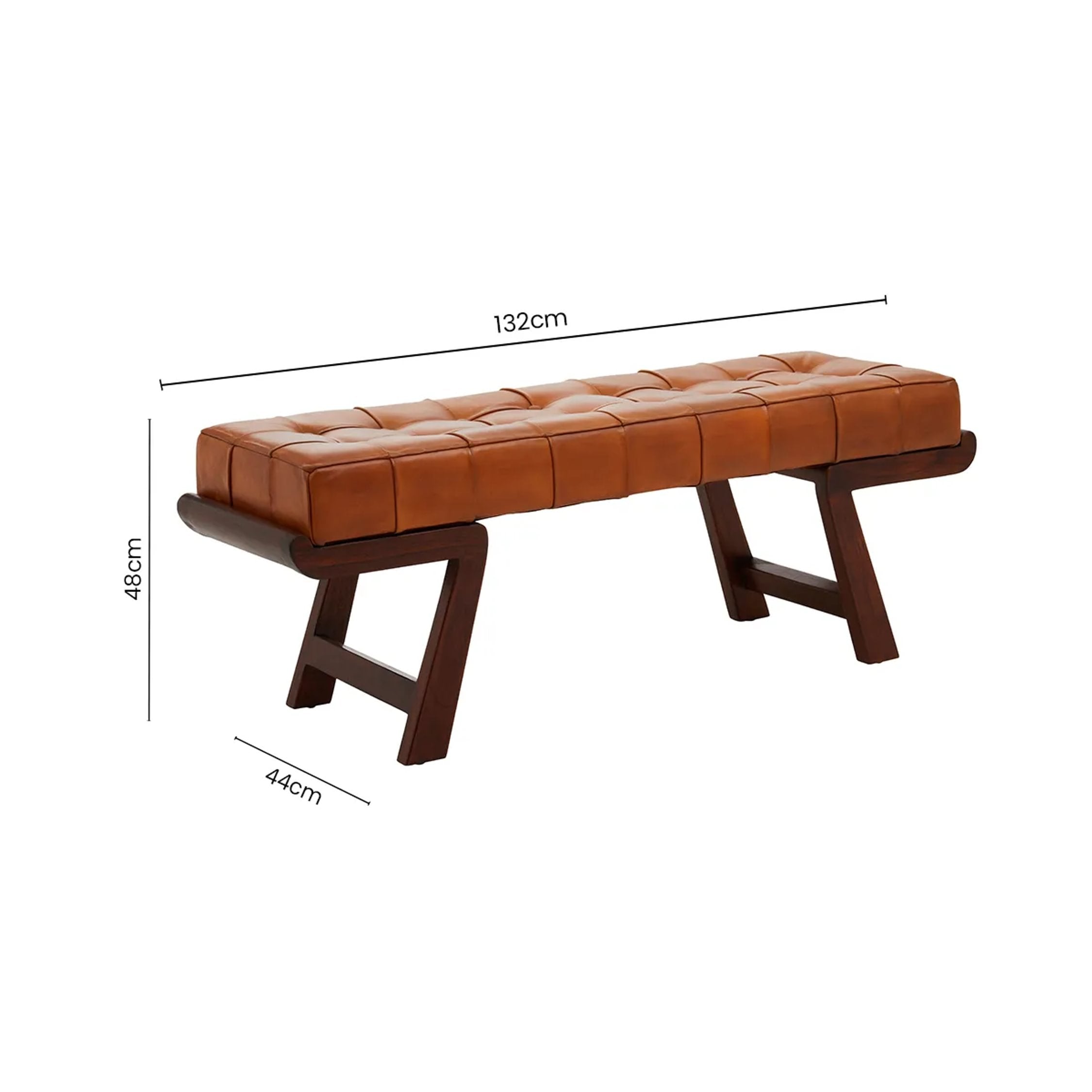 Kalahari Brown Leather & Angular Cedar Wood Bench