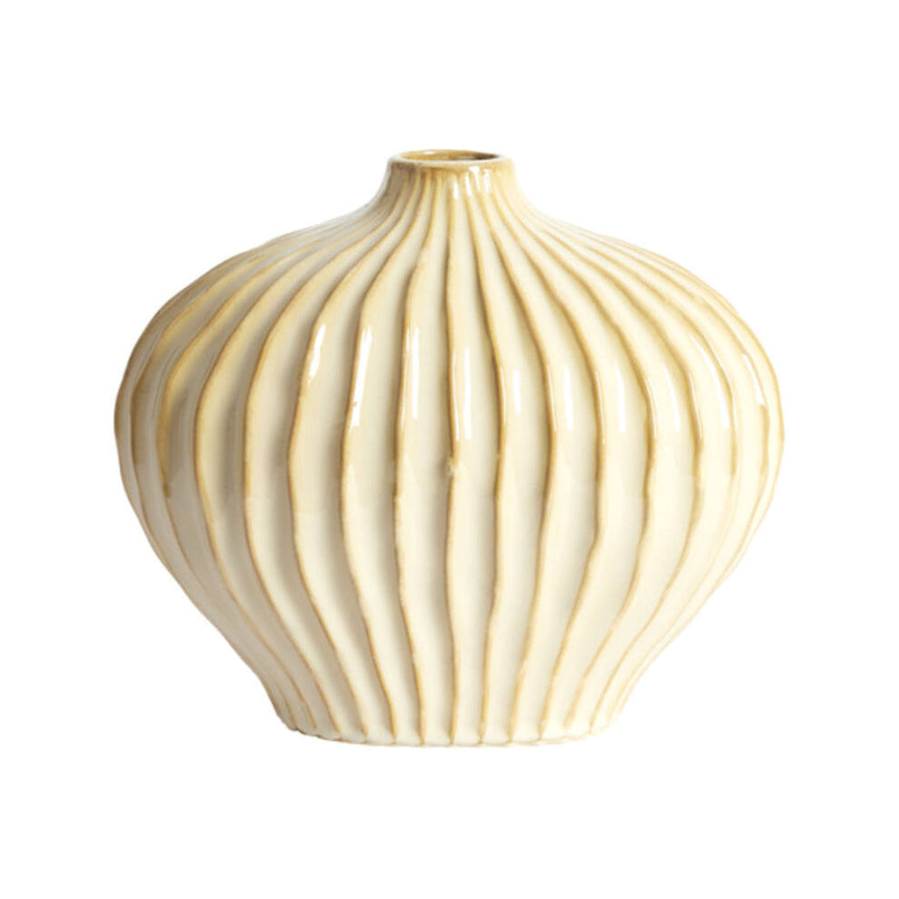 Lorito Sand/Beige Ribbed Ceramic Vase 25cm
