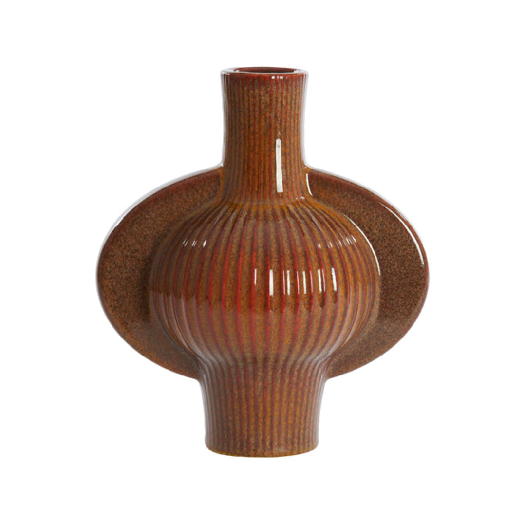 Melnik Cognac Brown Ribbed Ceramic Vase 31cm