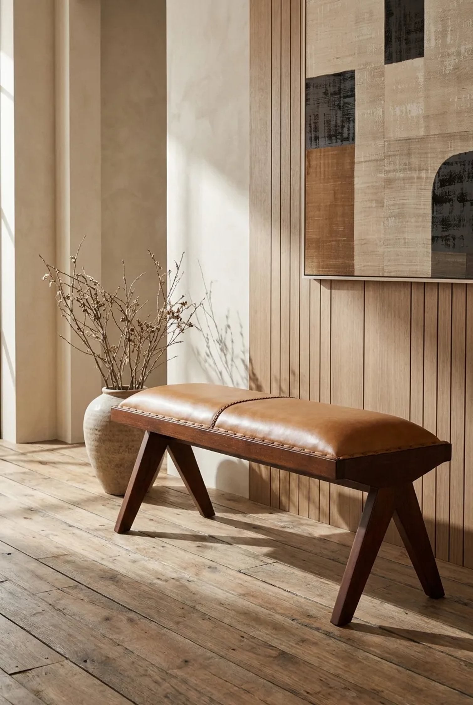 Kalahari Tan Leather Bench