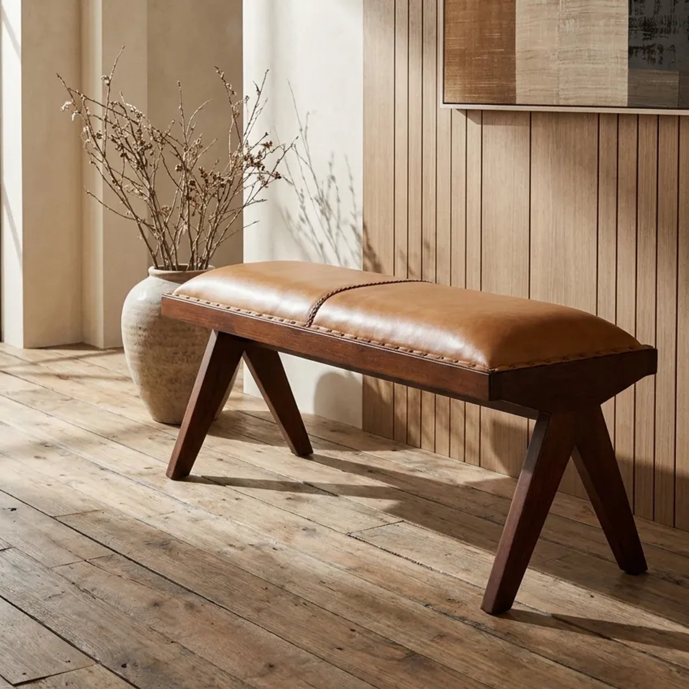 Kalahari Tan Leather Bench