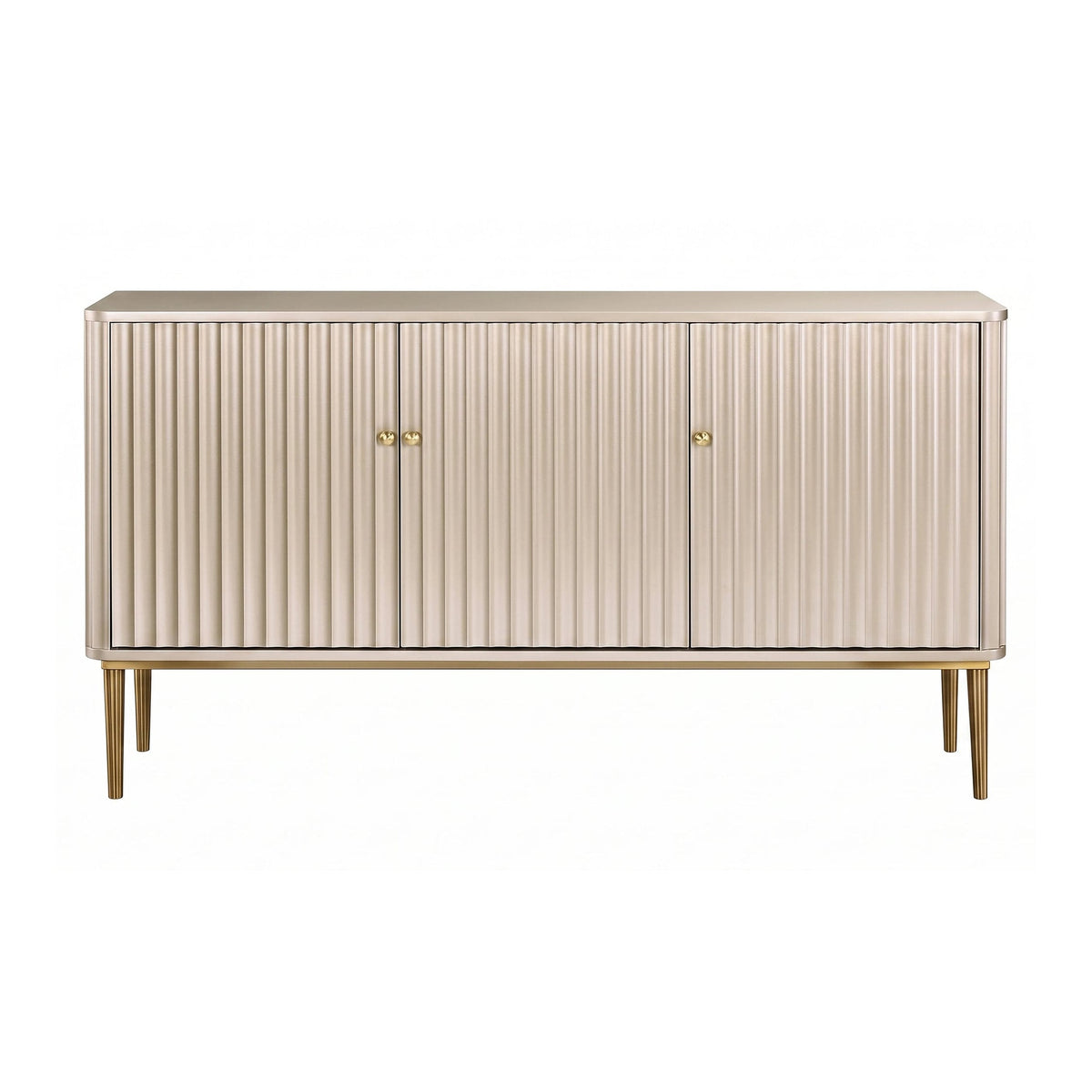Deco Champagne Gold Finish 3 Door Fluted Sideboard
