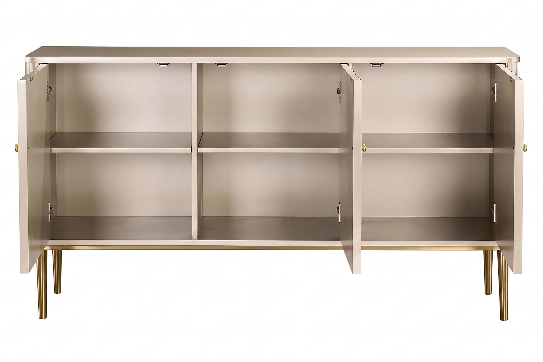 Deco Champagne Gold Finish 3 Door Fluted Sideboard