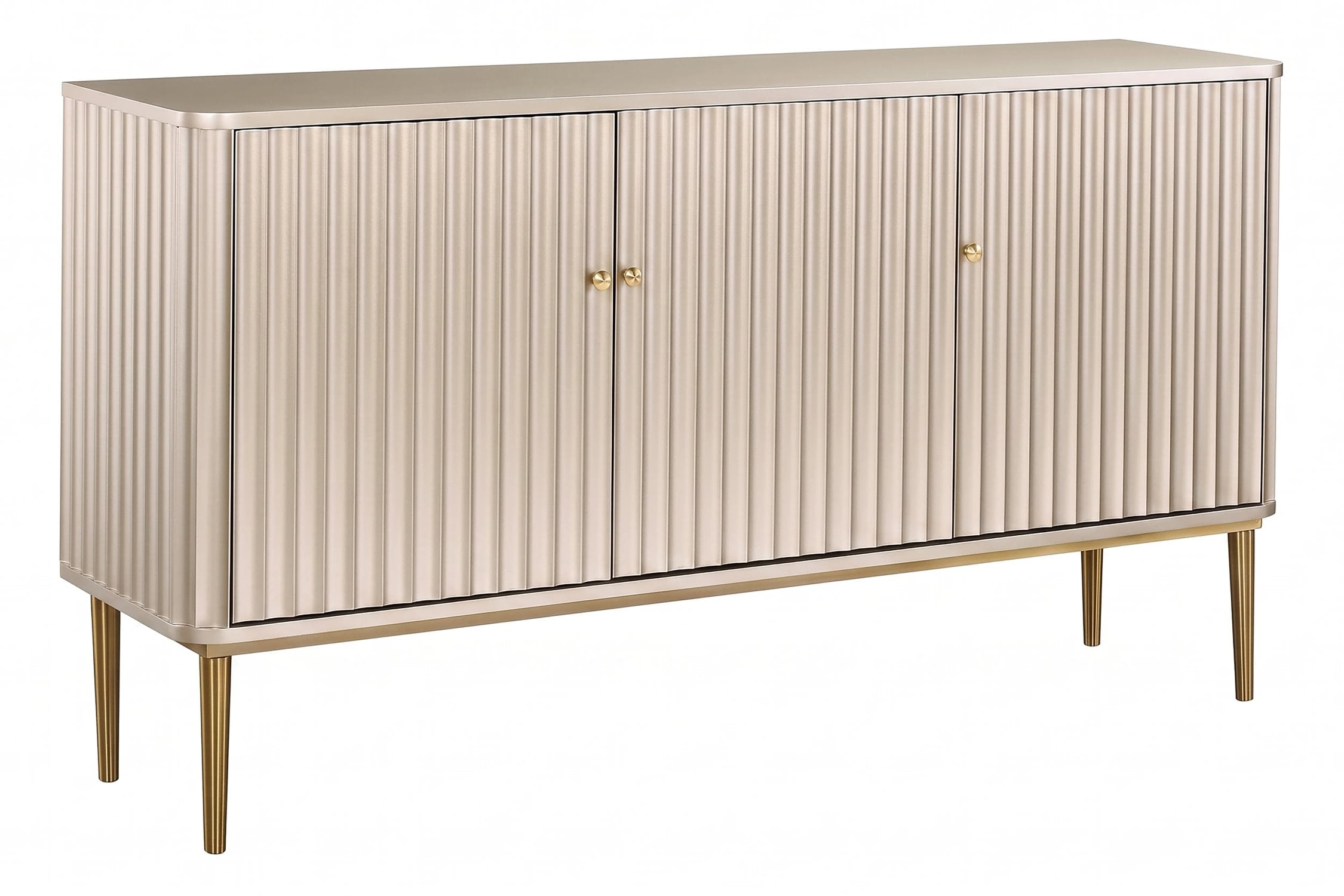 Deco Champagne Gold Finish 3 Door Fluted Sideboard