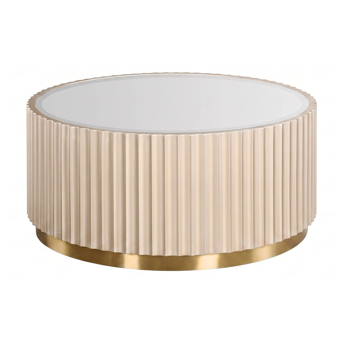 Deco Champagne Gold Finish Fluted Mirrored Coffee Table