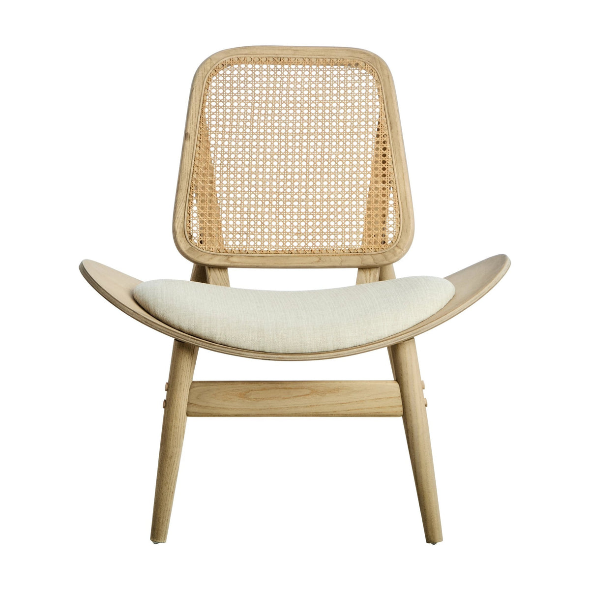 Windsor Beige Fabric & Washed Elm Wood Cane Back Chair