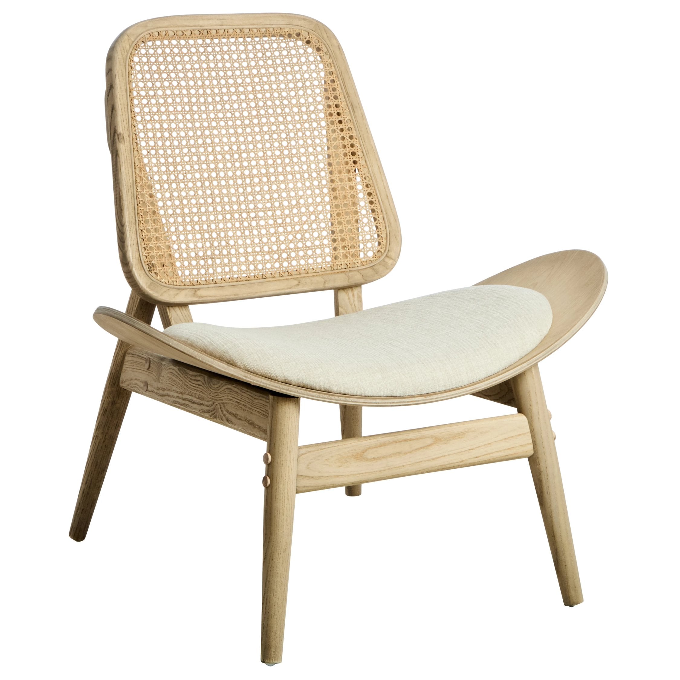Windsor Beige Fabric & Washed Elm Wood Cane Back Chair