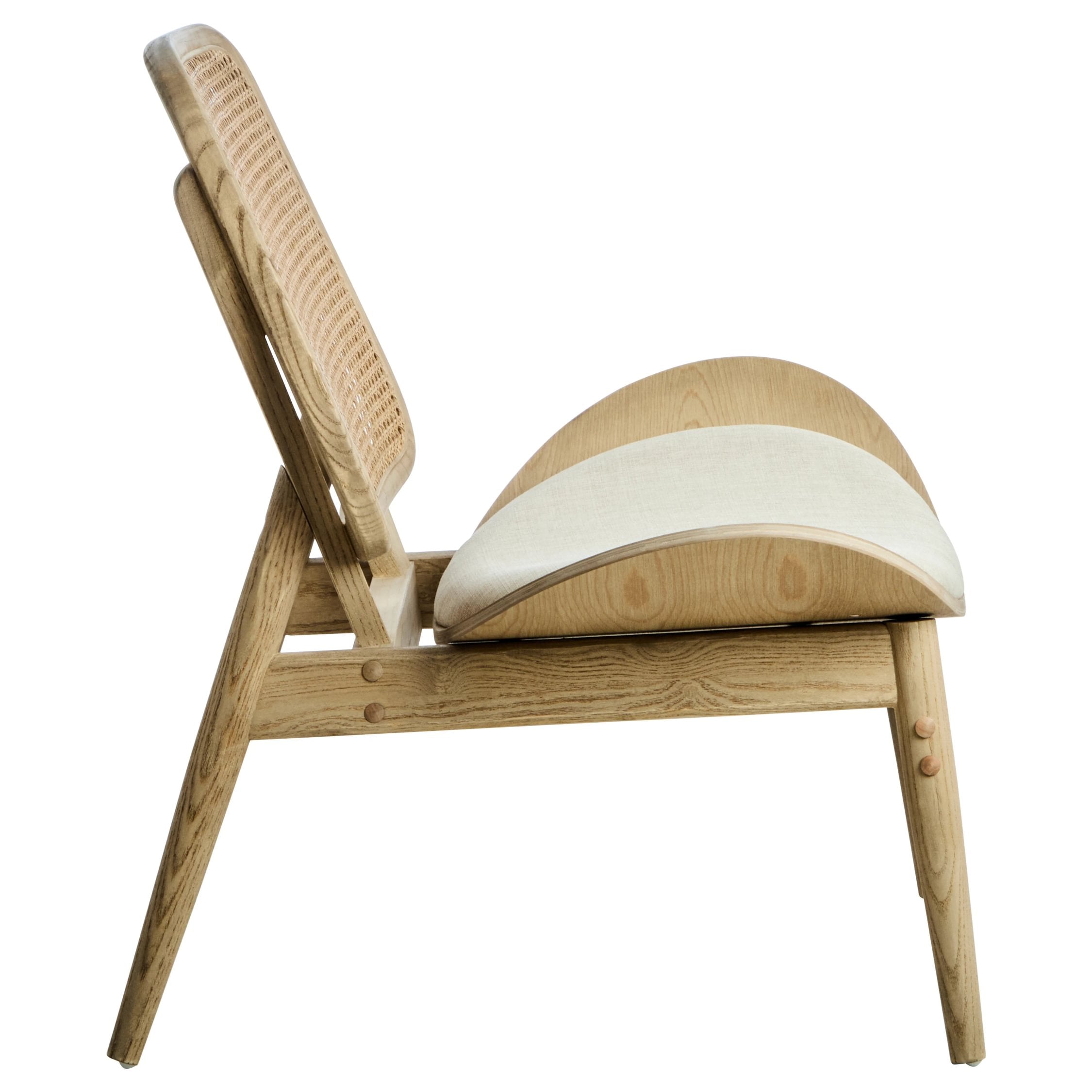 Windsor Beige Fabric & Washed Elm Wood Cane Back Chair