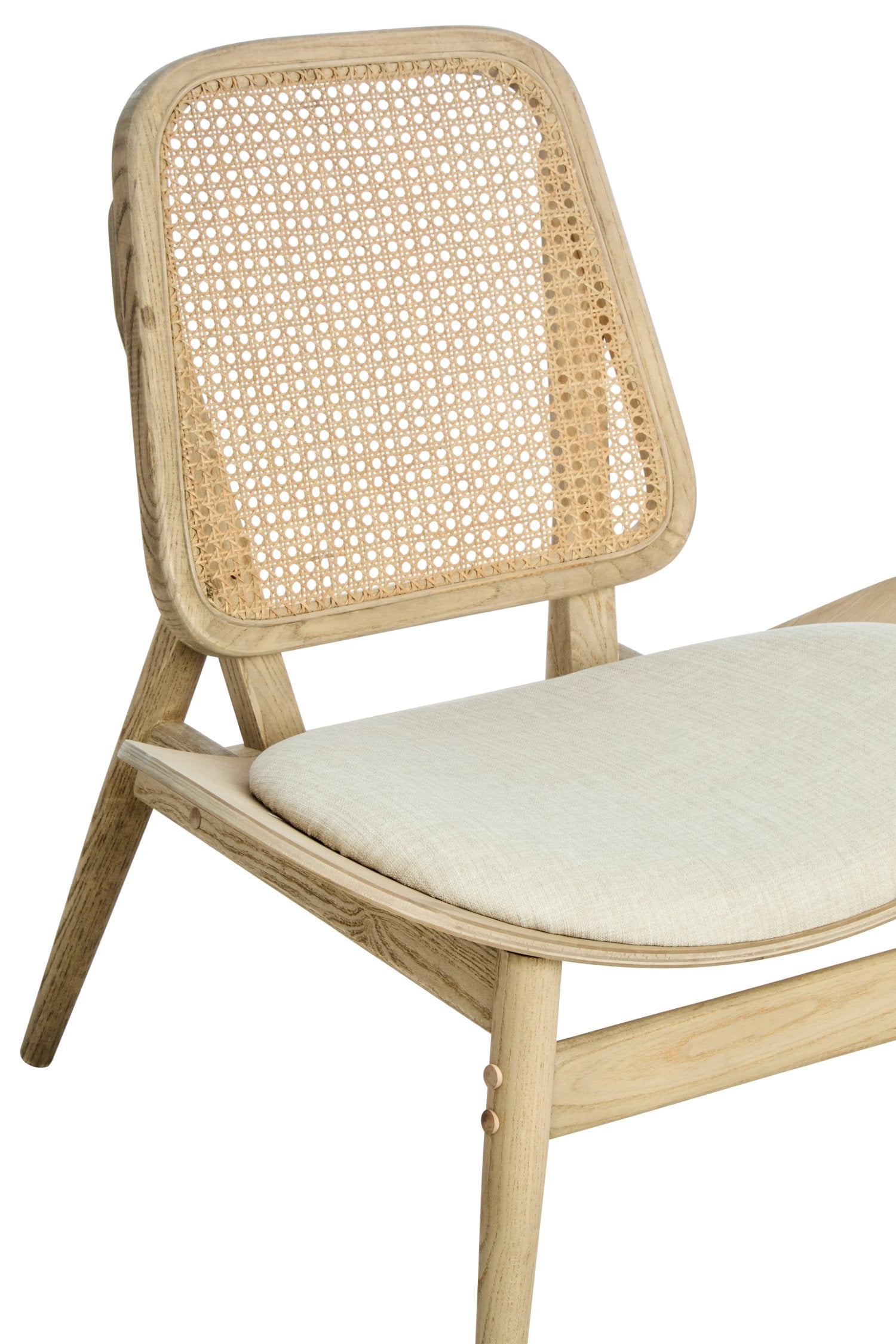 Windsor Beige Fabric & Washed Elm Wood Cane Back Chair