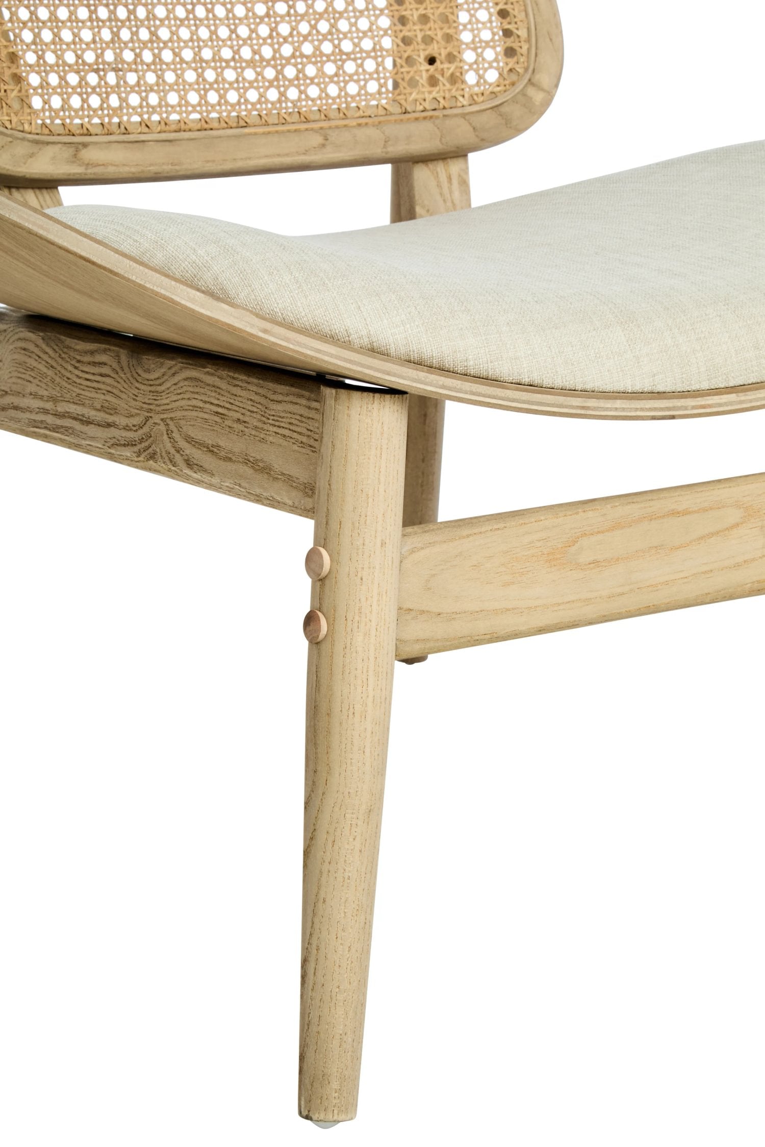 Windsor Beige Fabric & Washed Elm Wood Cane Back Chair