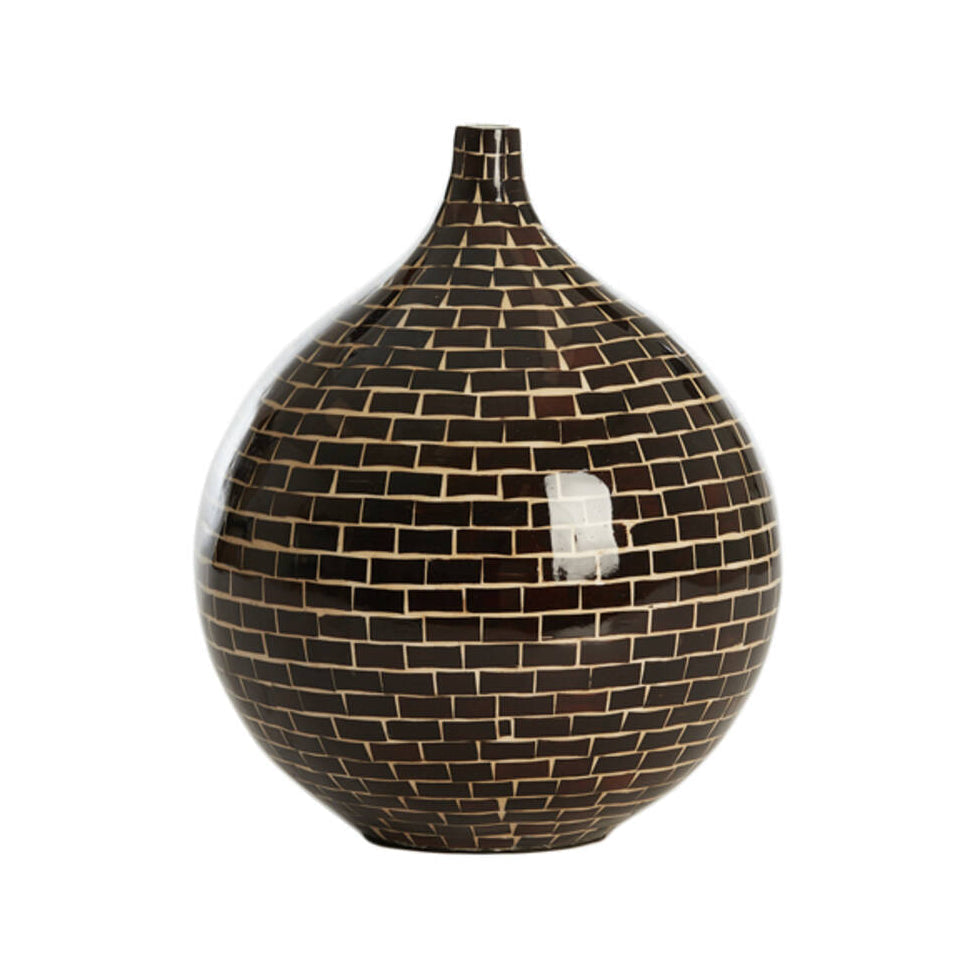 Elorza Dark Brown & Natural Bamboo Vase 25cm