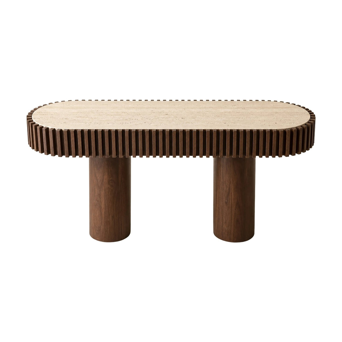 Colonnade Travertine & Mango Wood Curved Console Table