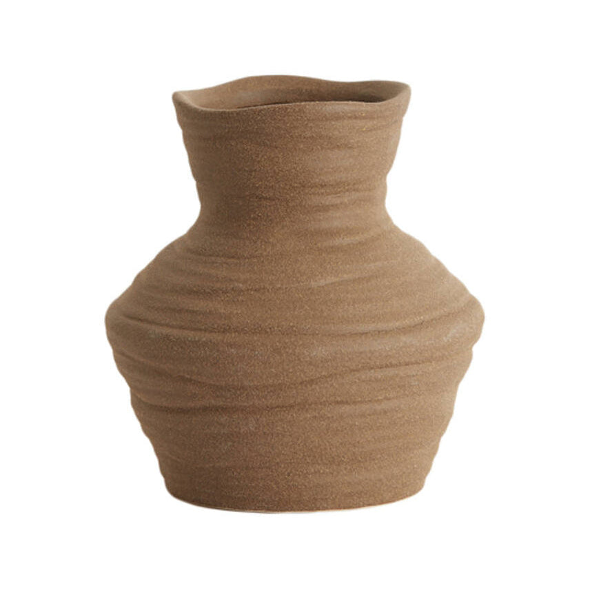 Greccio Matt Brown Ribbed Ceramic Vase 15.5cm