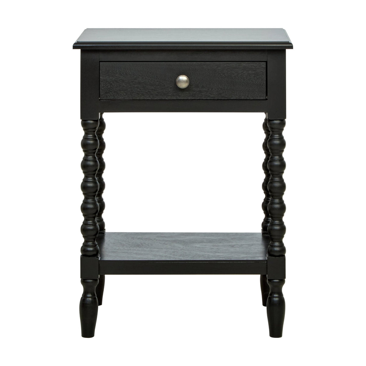 Chelsea Bobble Detail Black Wood 1 Drawer Bedside Table