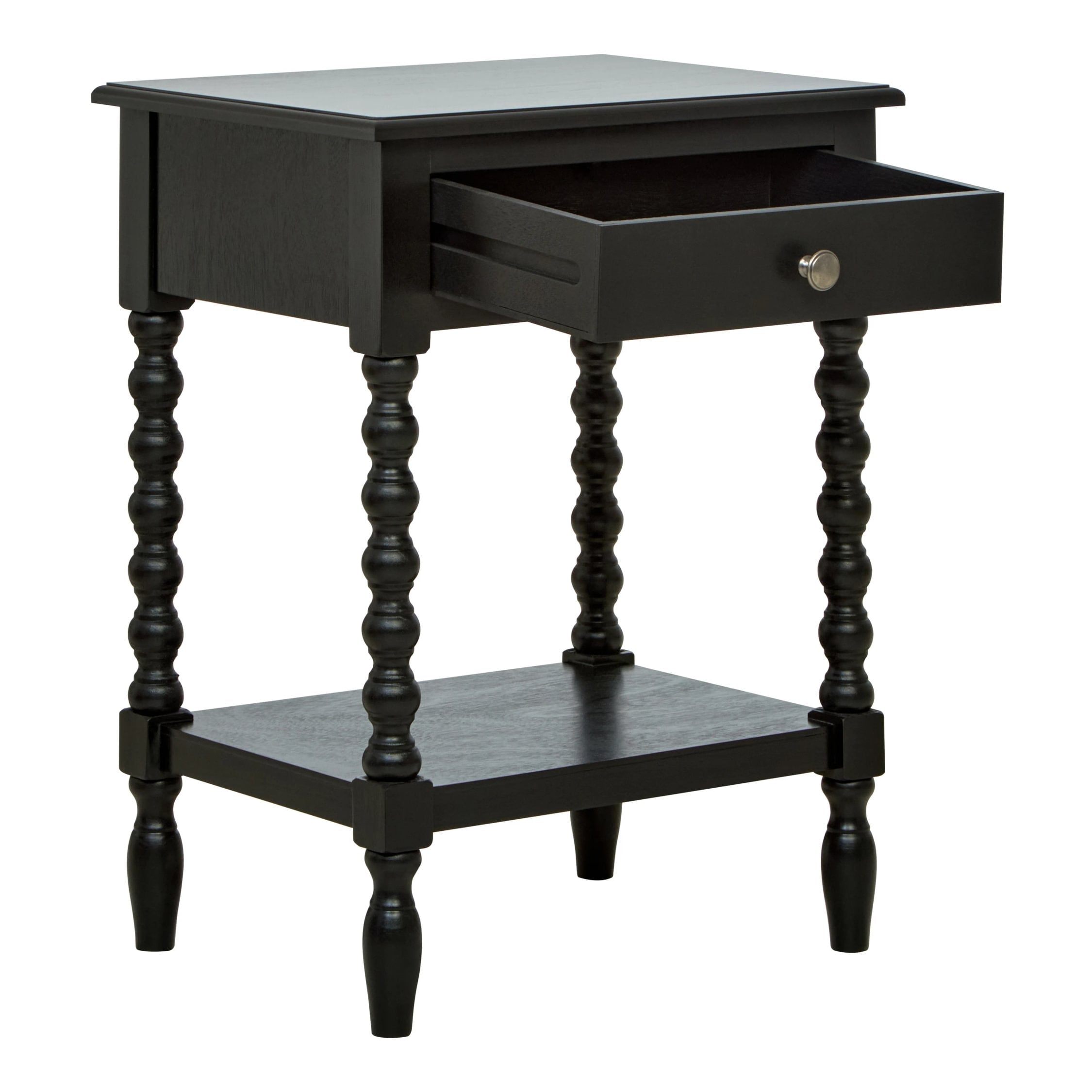 Chelsea Bobble Detail Black Wood 1 Drawer Bedside Table